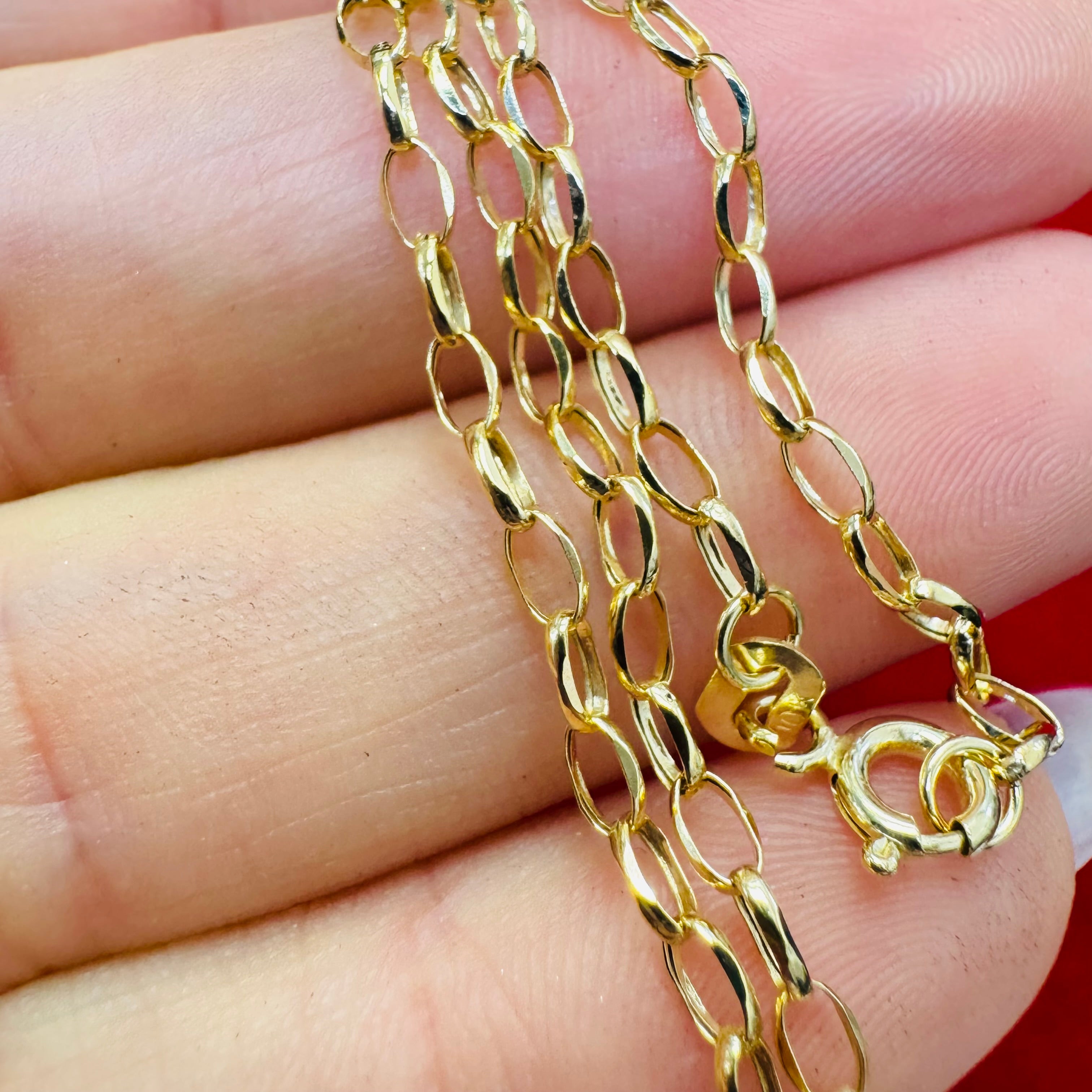 10" 2.5mm Solid 10K Yellow Gold Shiny Oval Rolo Link Chain Anklet