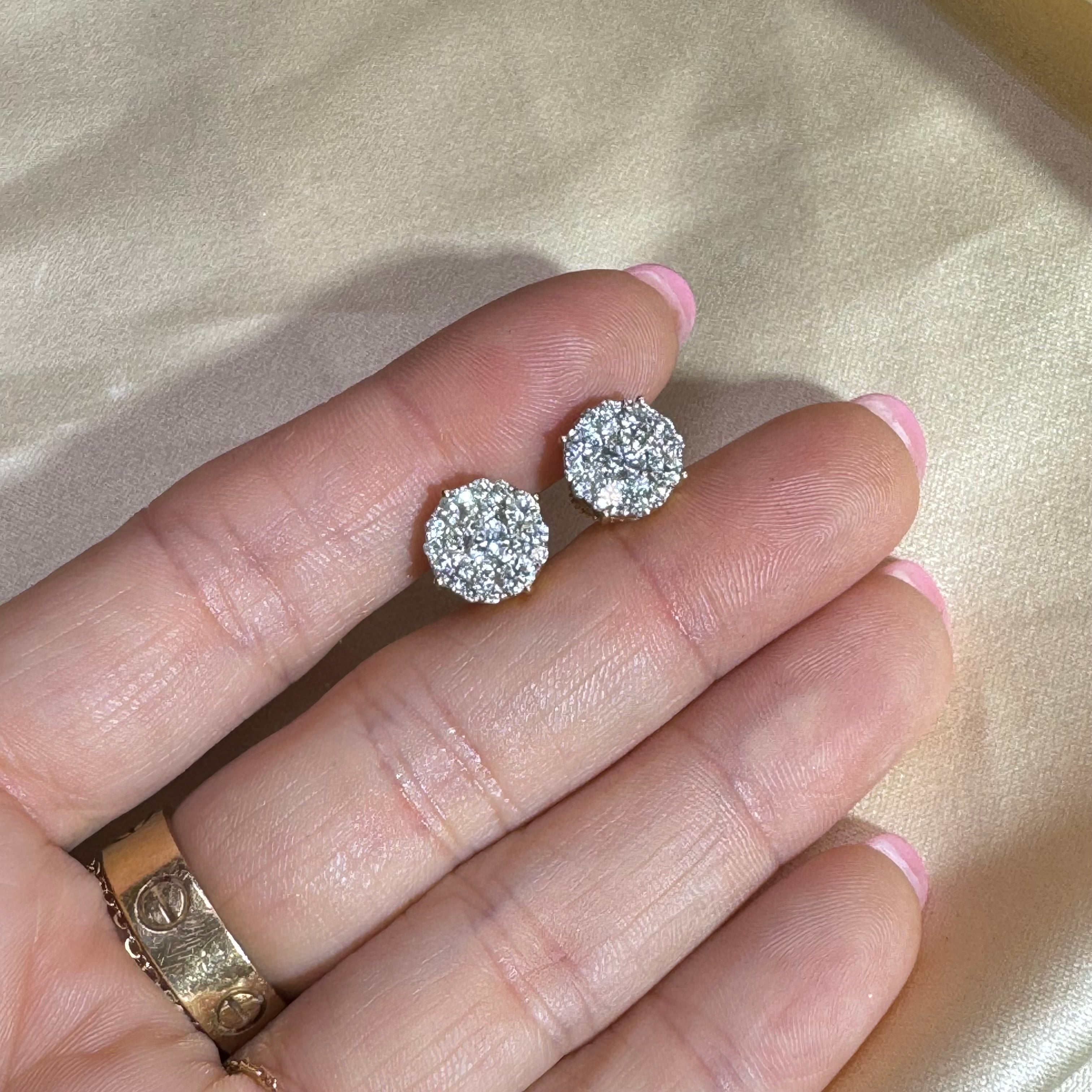 1.5CTW Diamond Cluster Earrings 10K Yellow Gold