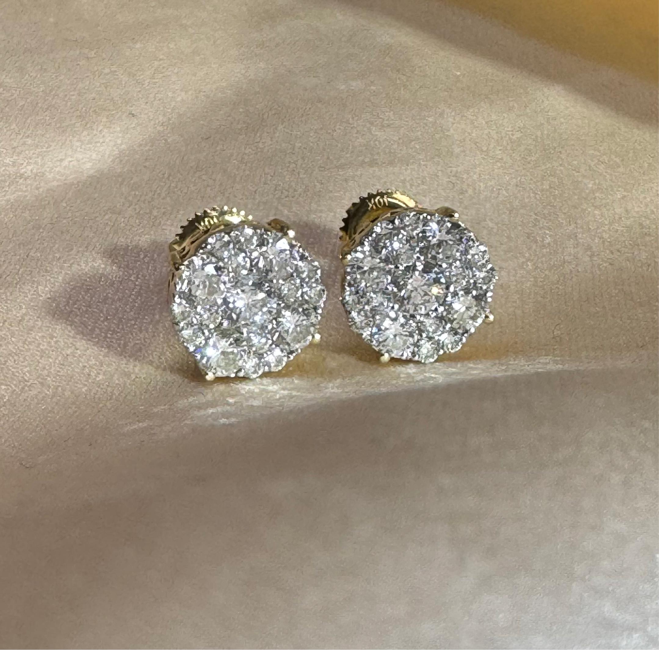 1.5CTW Diamond Cluster Earrings 10K Yellow Gold