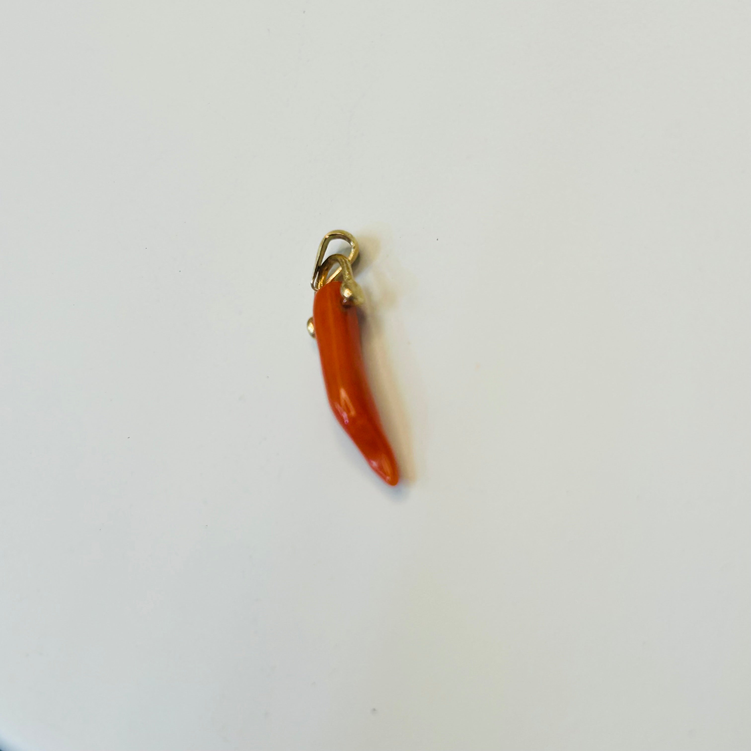 14k Yellow Gold Coral Italian Horn Pendant Charm