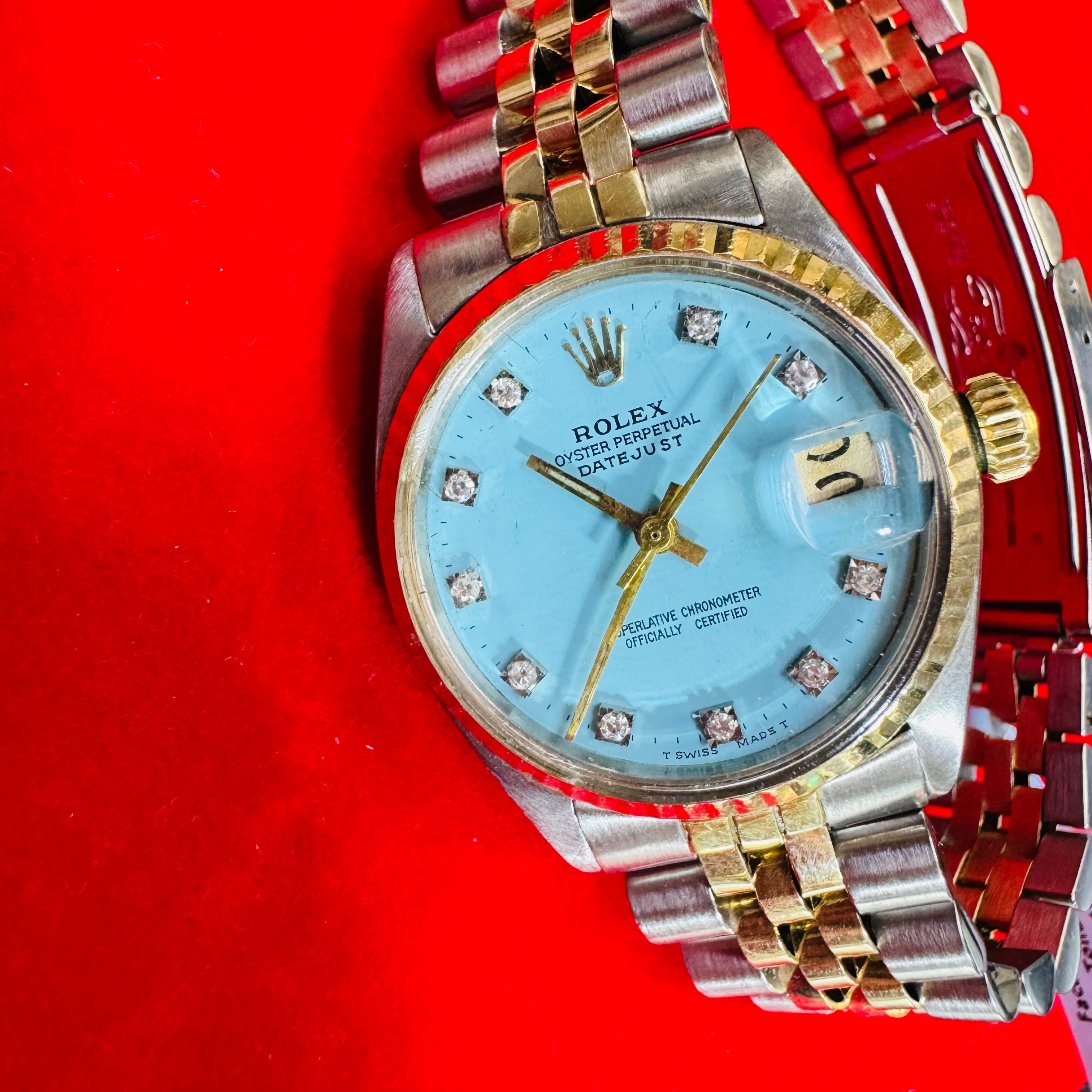 31mm Two Tone Rolex Watch with Factory Tiffany Blue Dial