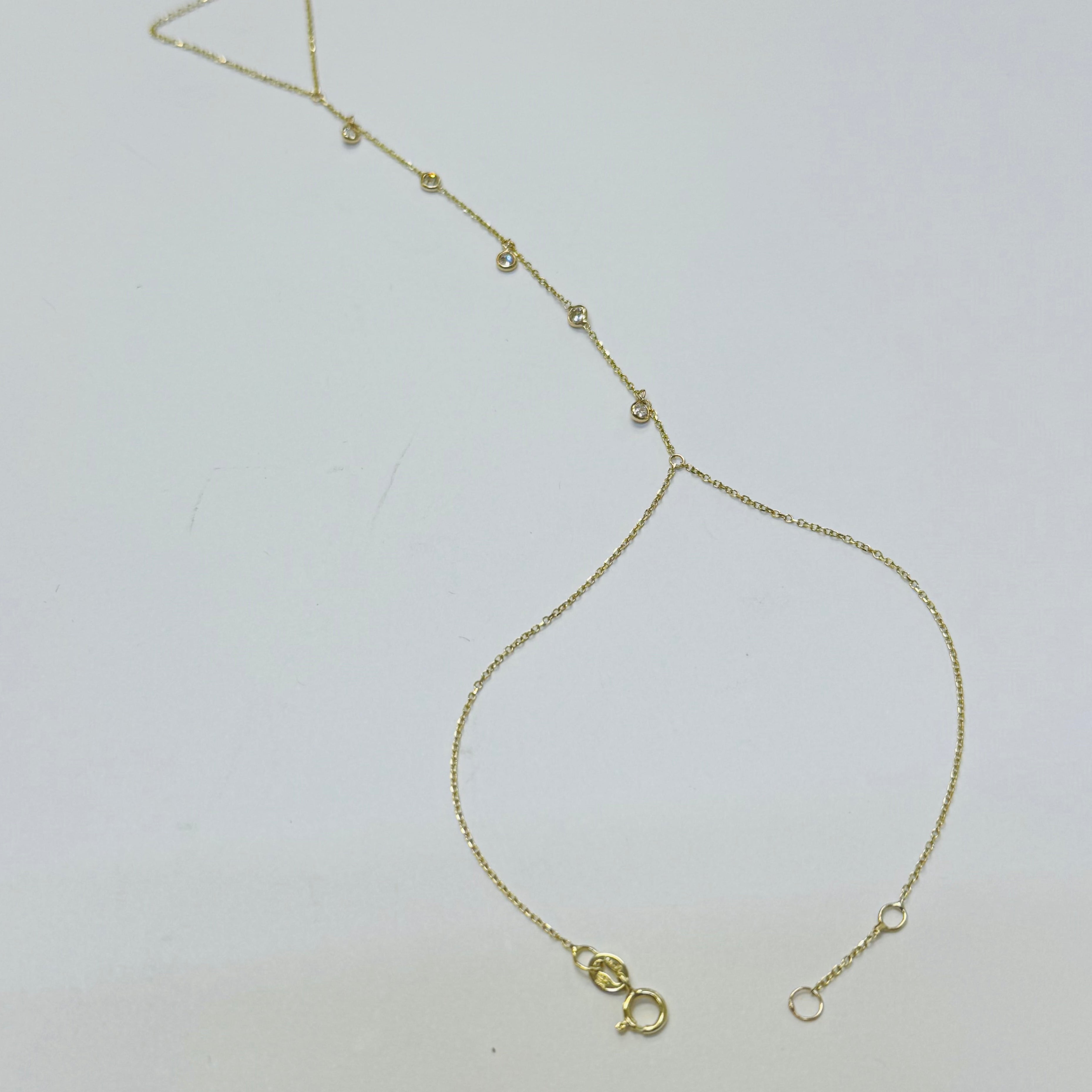 14K Yellow Gold 5 Diamond Dangle Handchain
