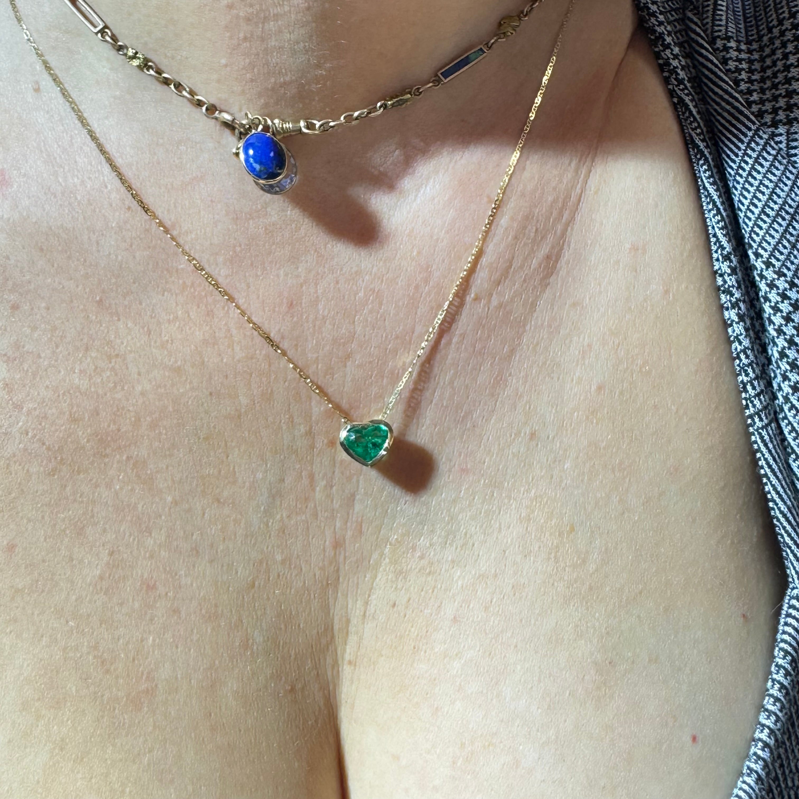 18K Gold Bezel Set Colombian Emerald Necklace