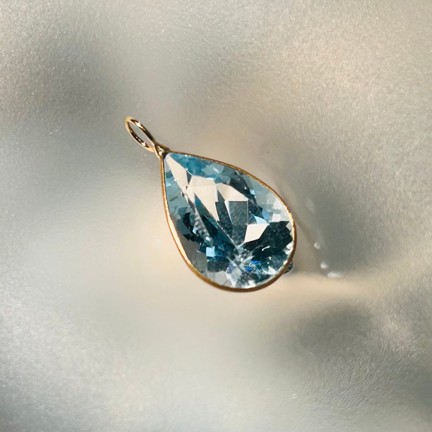 Blue Topaz Gem Charm 14K Yellow Gold Charm Pendant
