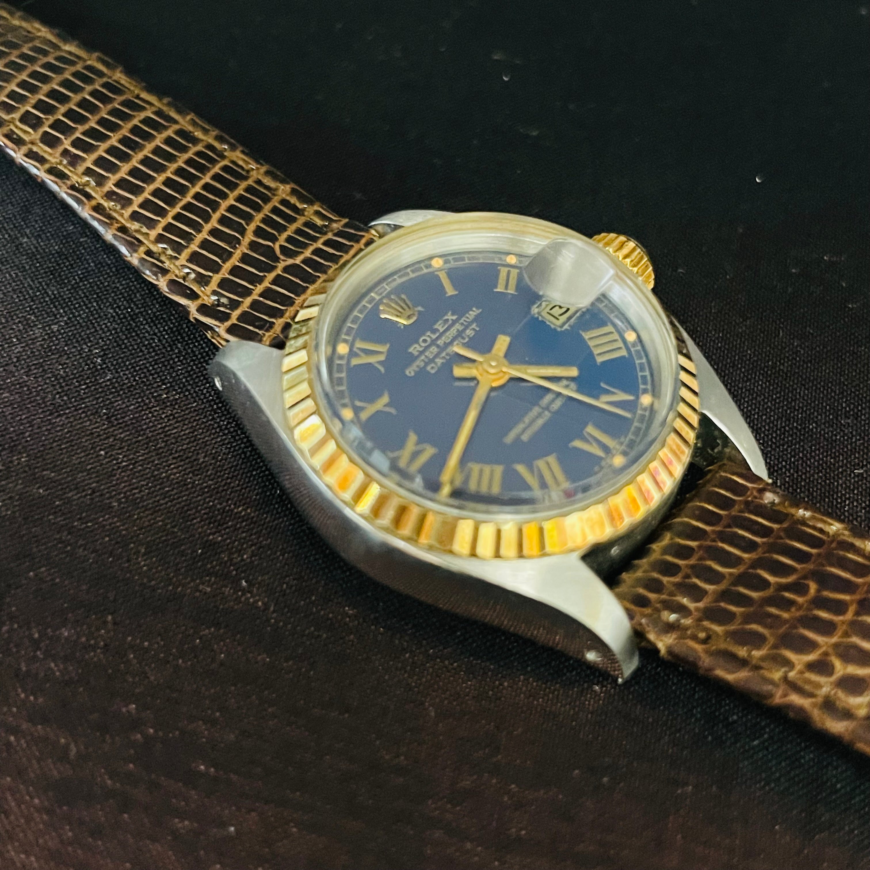 26mm Two Tone 18K Gold and Steel Rare Buckley Blue Dial Wristwatch with Leather