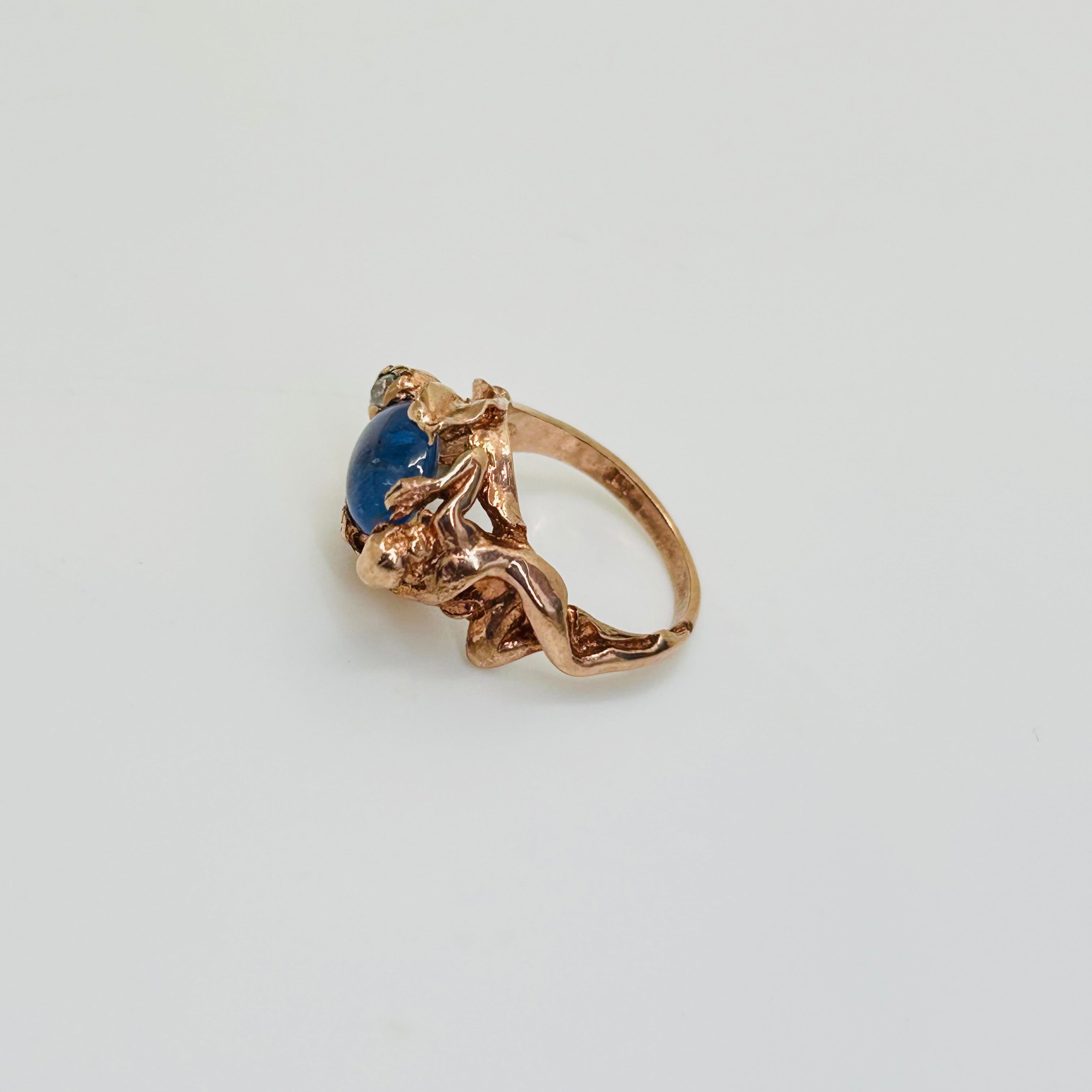 14k Beautiful Detailed Rose Gold Sapphire & Diamond Art Nouveau Lady Pinky Ring Size 3.75