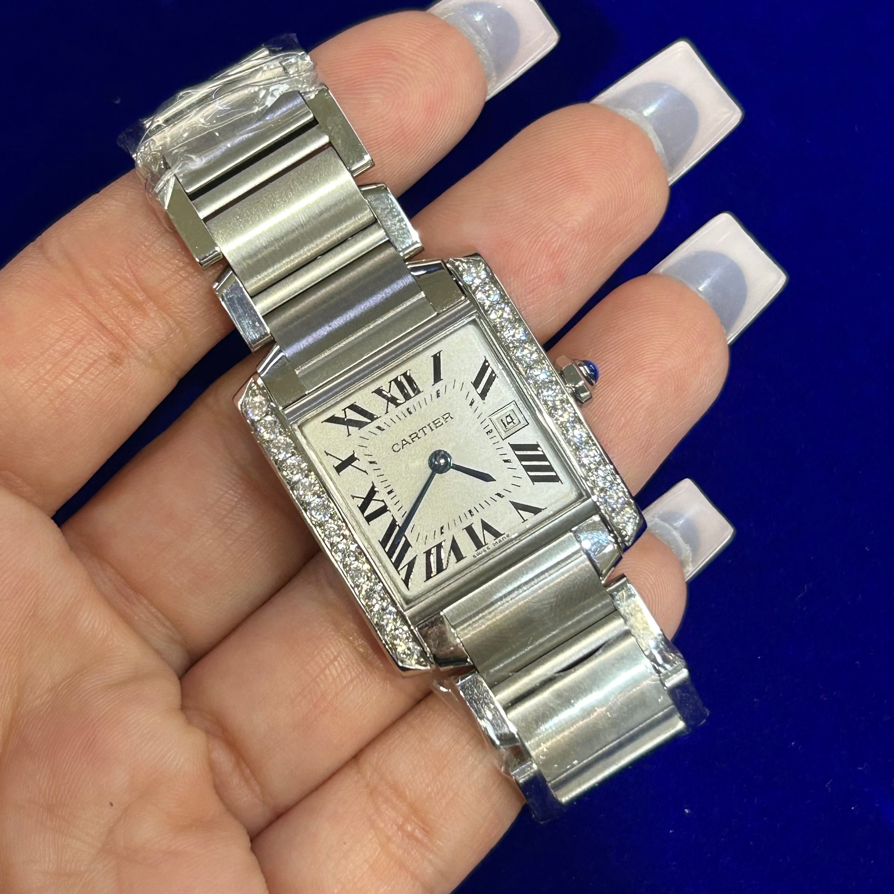 Tank Francaise Medium Diamond BezelCartier Stainless Steel Automatic size 6.5”
