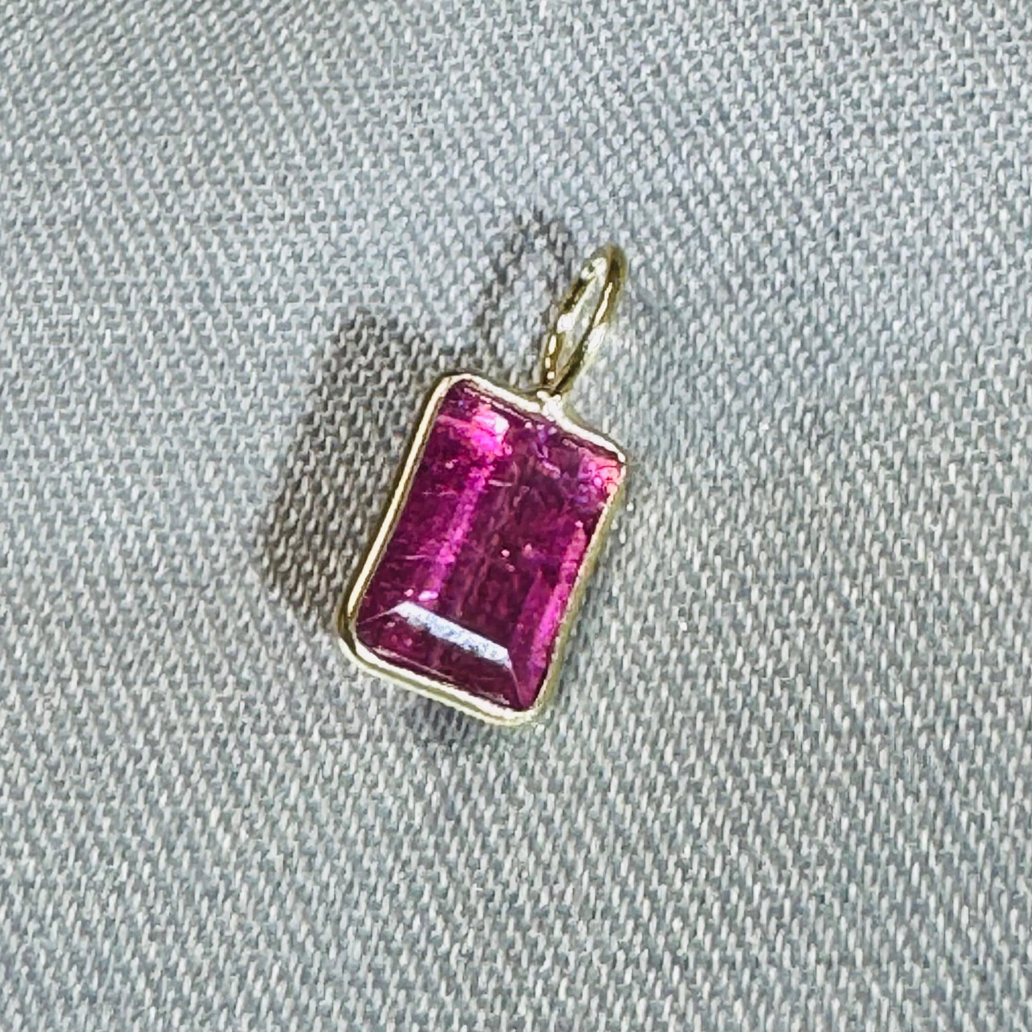 Hot Pink Tourmaline Charm Pendant 14K Yellow Gold