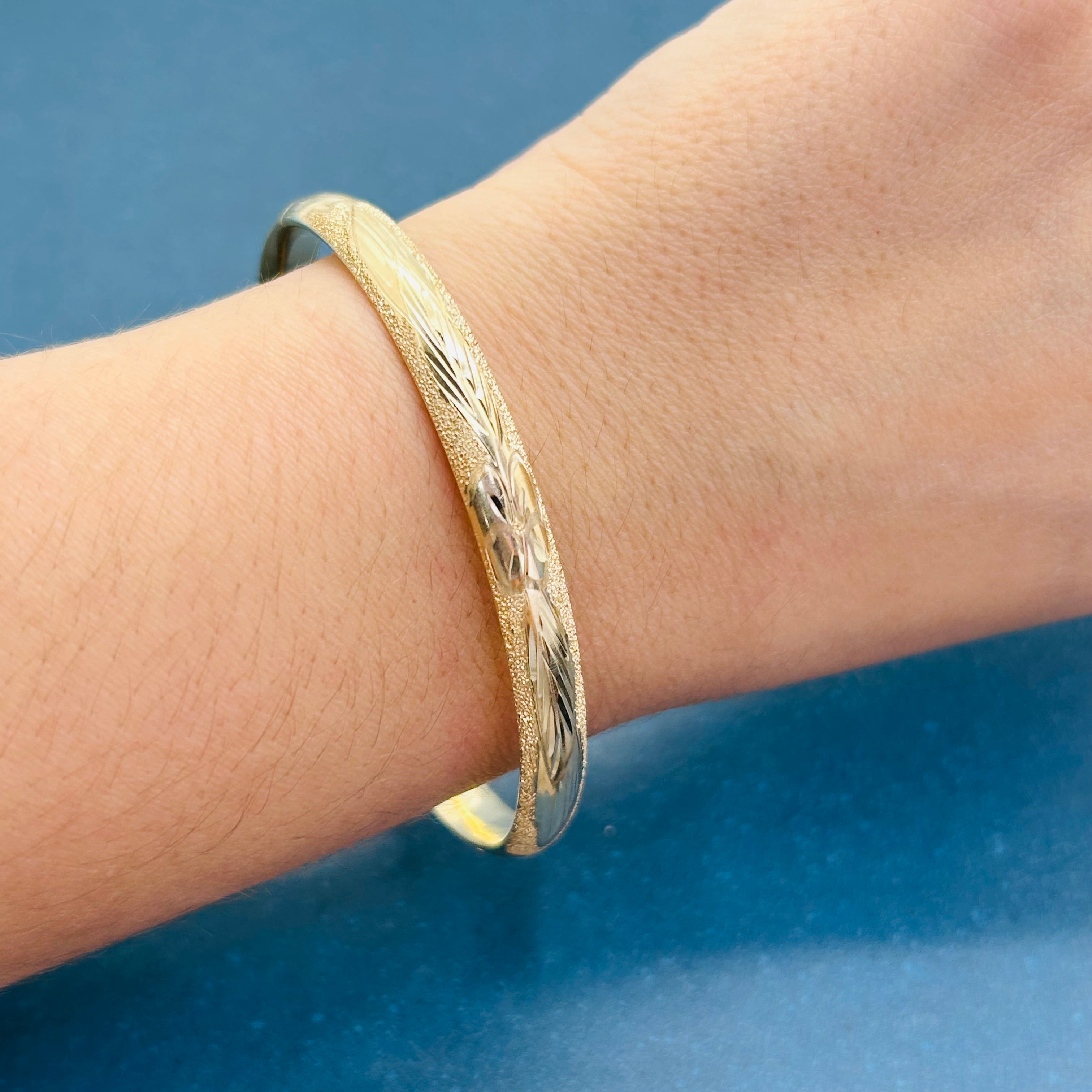 14K Beautiful Engraved Chunky Yellow Gold Bangle