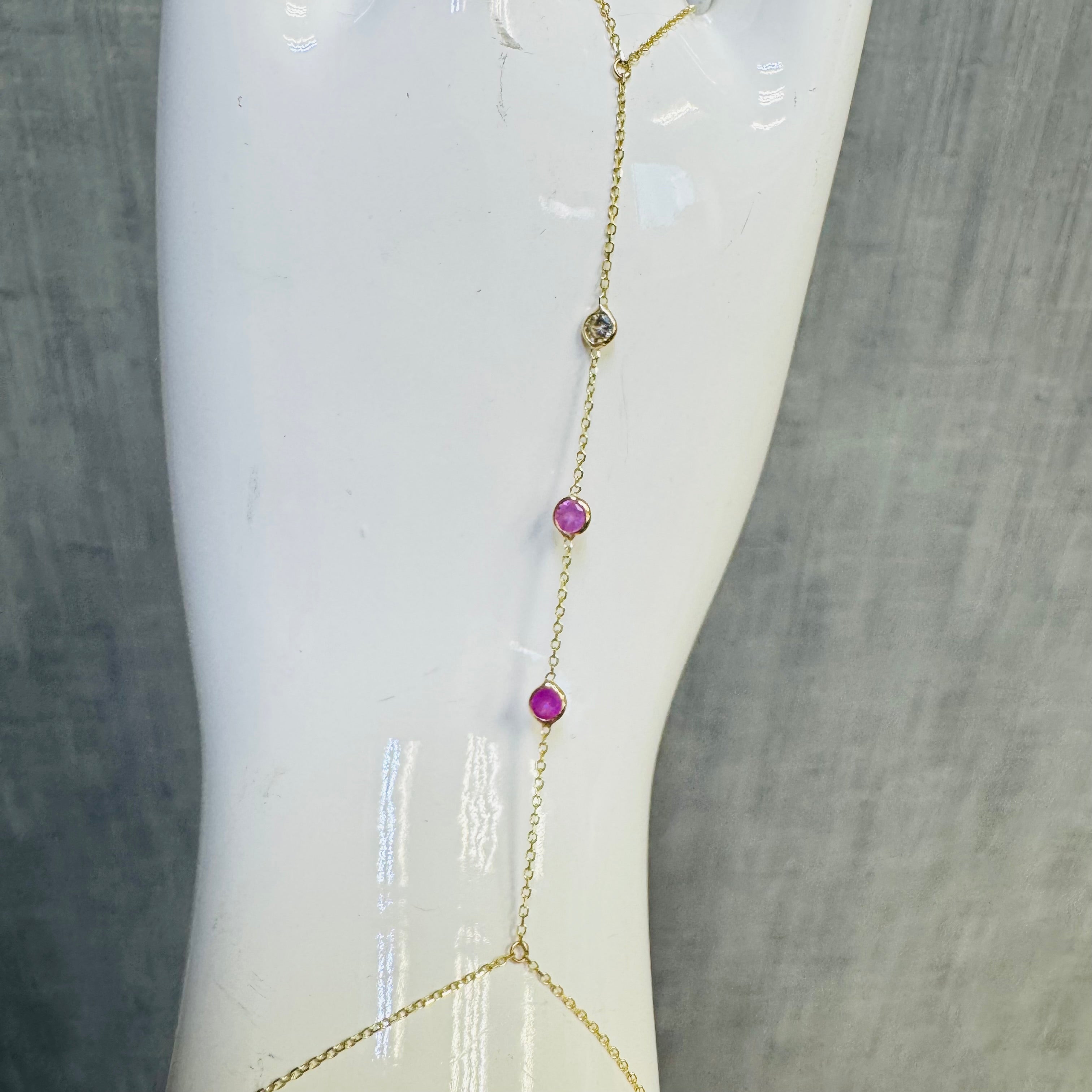 14K Yellow Gold Ombre Pink Sapphire Handchain