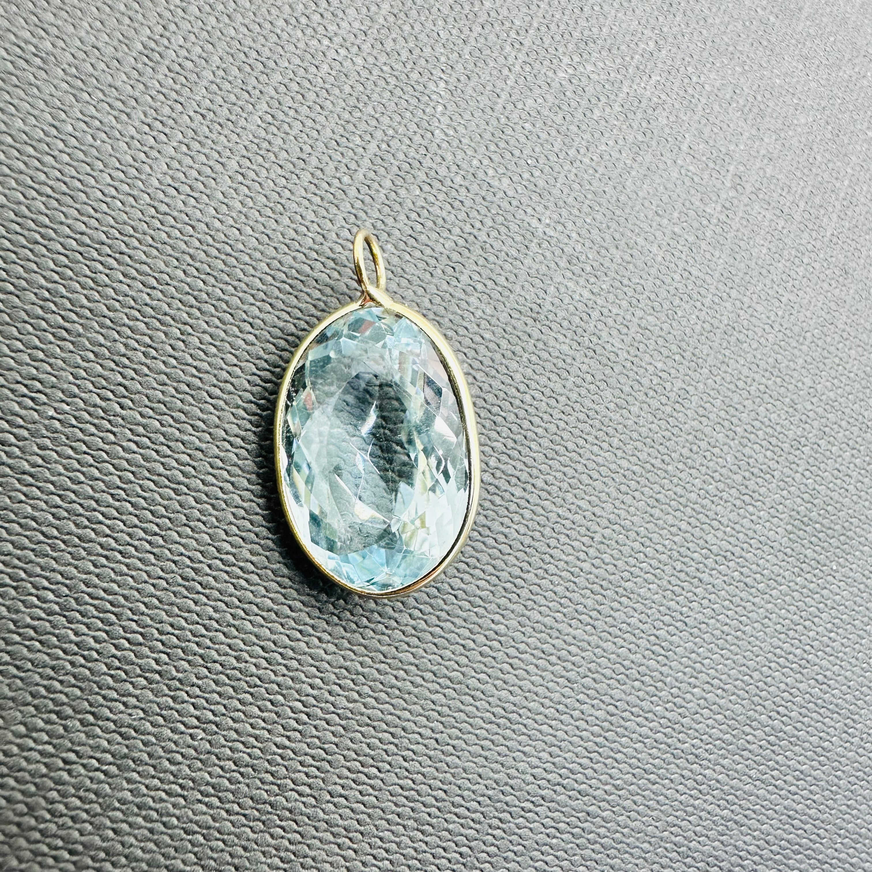 Aquamarine 14K Yellow Gold Oval Cut Pendant Gem Charm