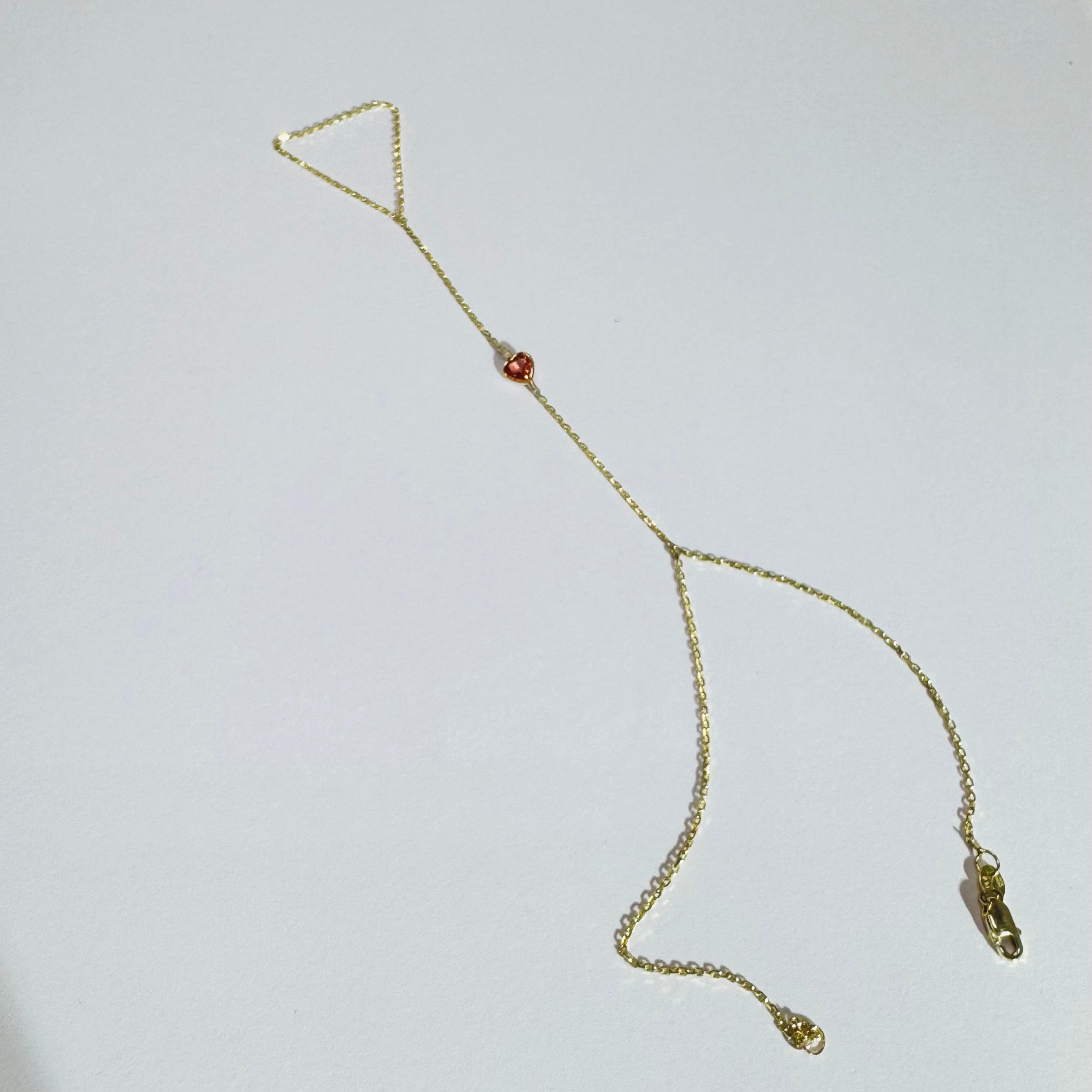 Orange Sapphire Heart 14K Yellow Gold Handchain