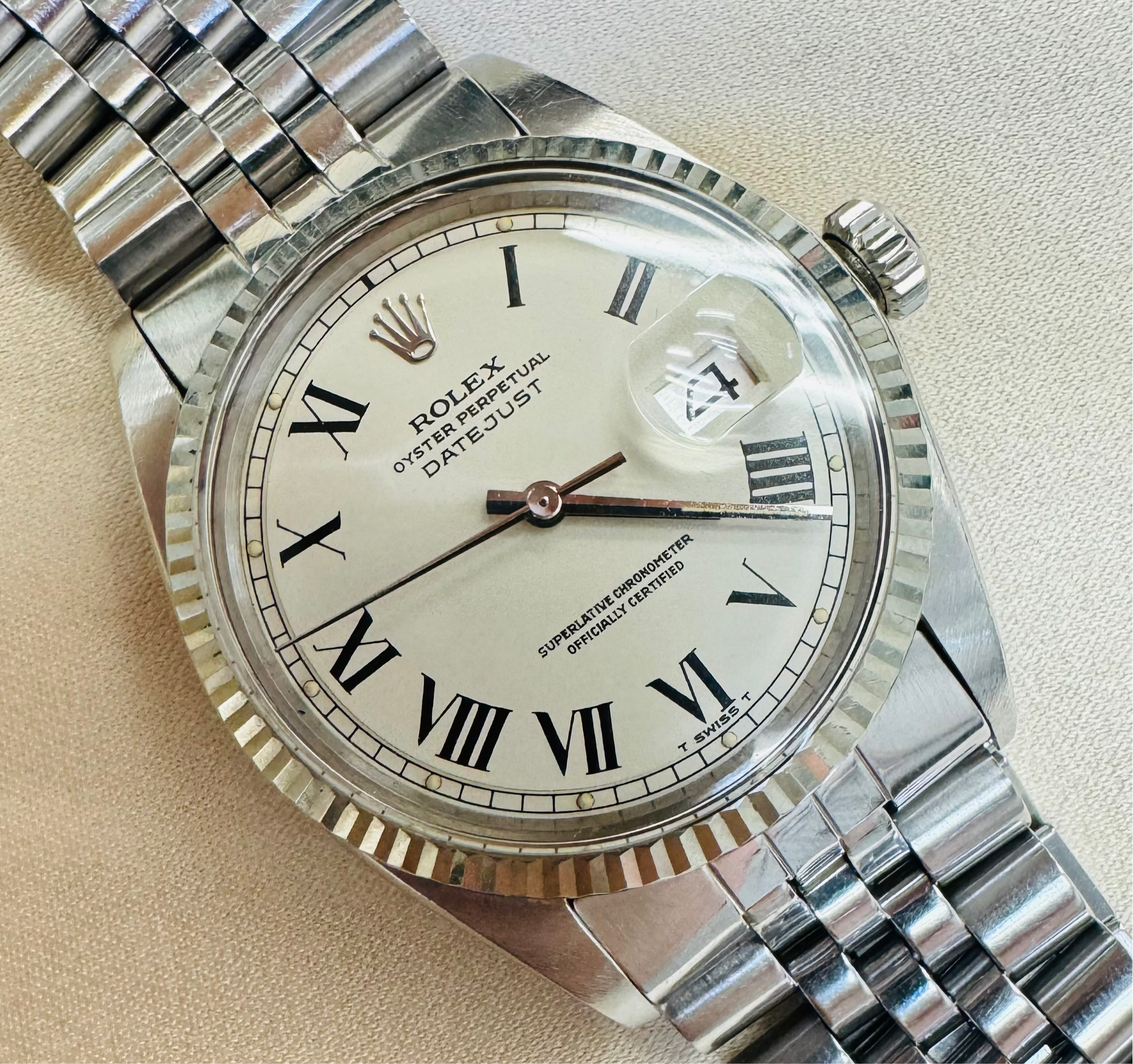 36mm Rolex with White Buckley Dial and Jubilee Bracelet