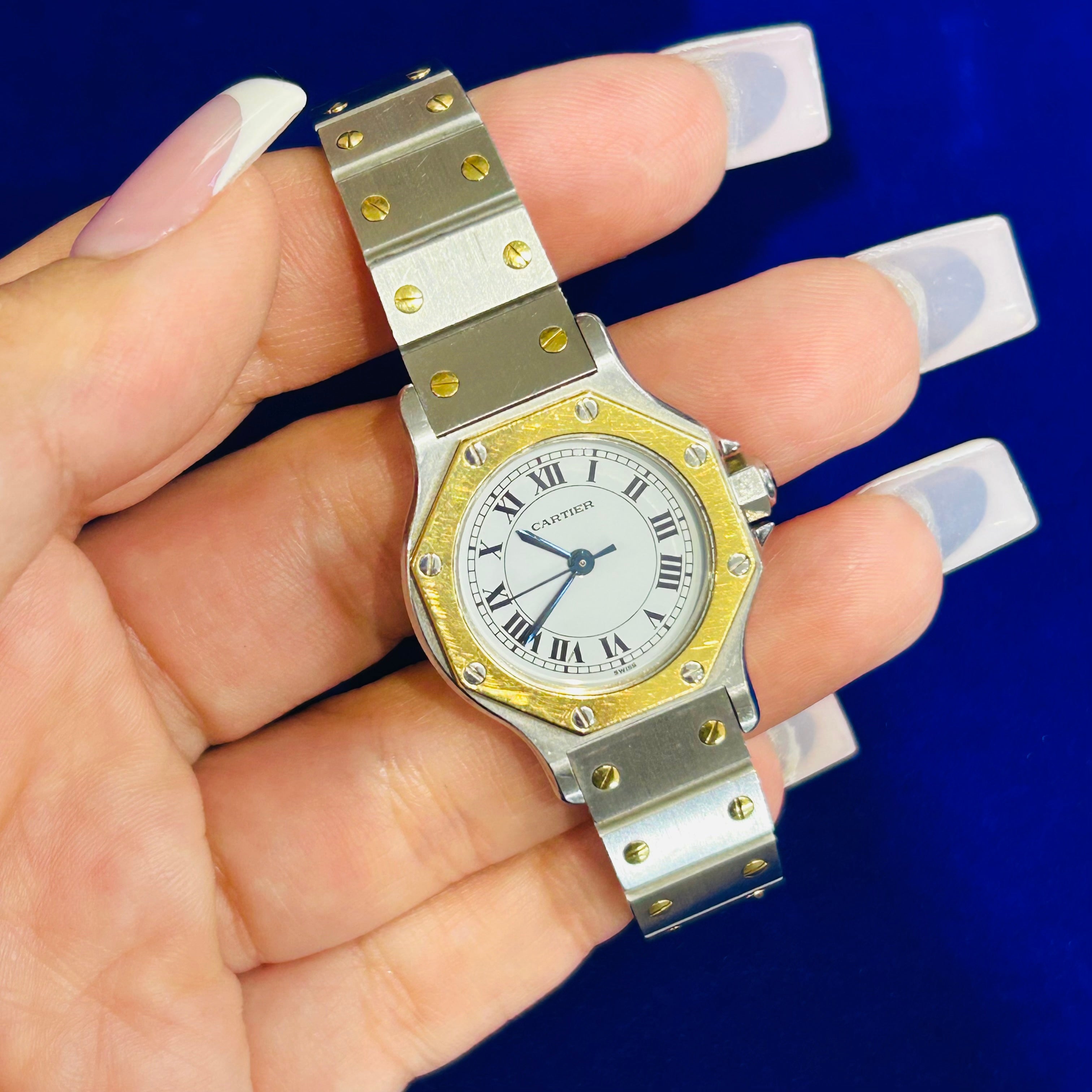 Cartier 18K Yellow Gold & Stainless Steel Octagon Santos Automatic Wrist 24mm Small Size