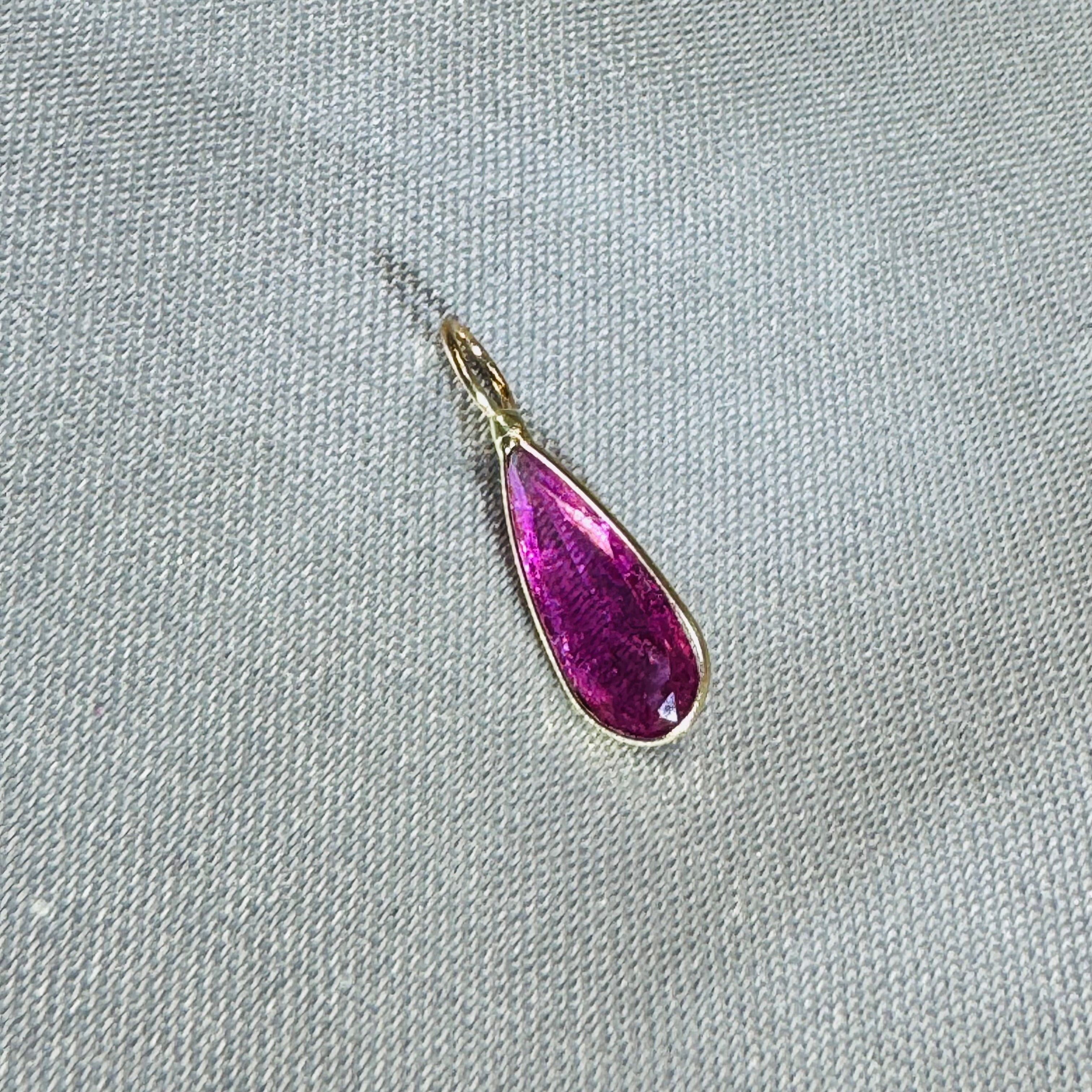 Hot Pink Tourmaline Charm Pendant 14K Yellow Gold