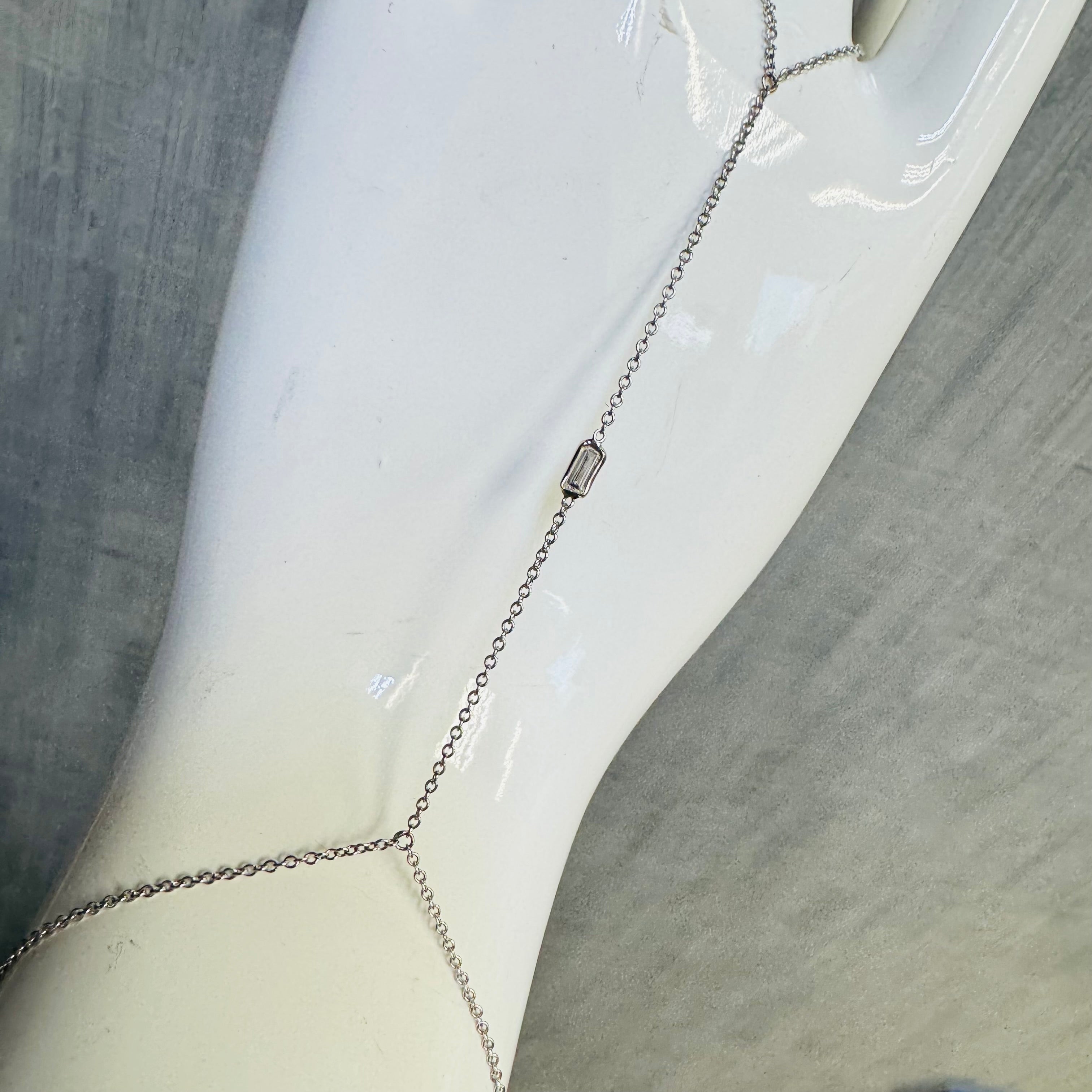 Natural Baguette Diamond 14K White Gold Handchain