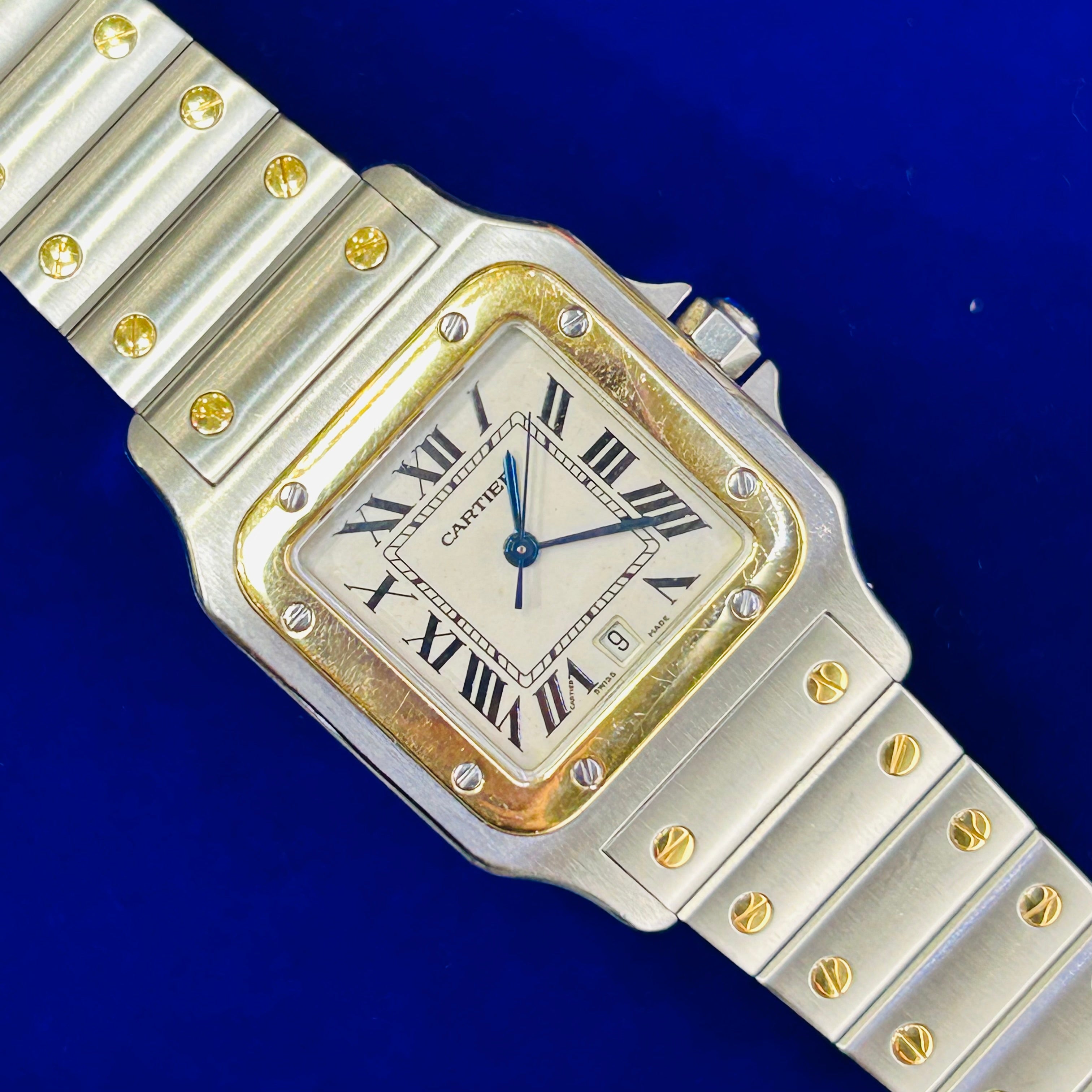 Stainless Steel & 18K Yellow Gold Cartier Santos Watch Quartz