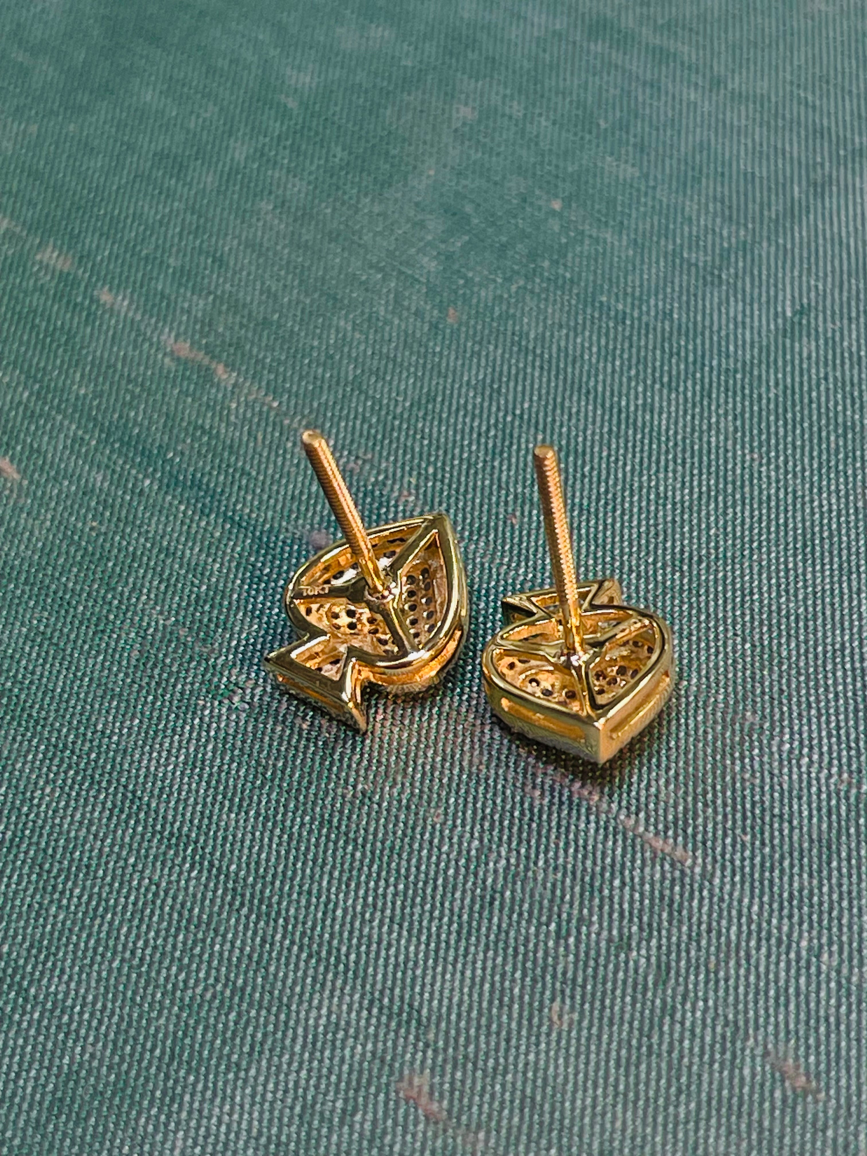 Natural Diamond Pave Spade Earrings in Solid 10K Gold