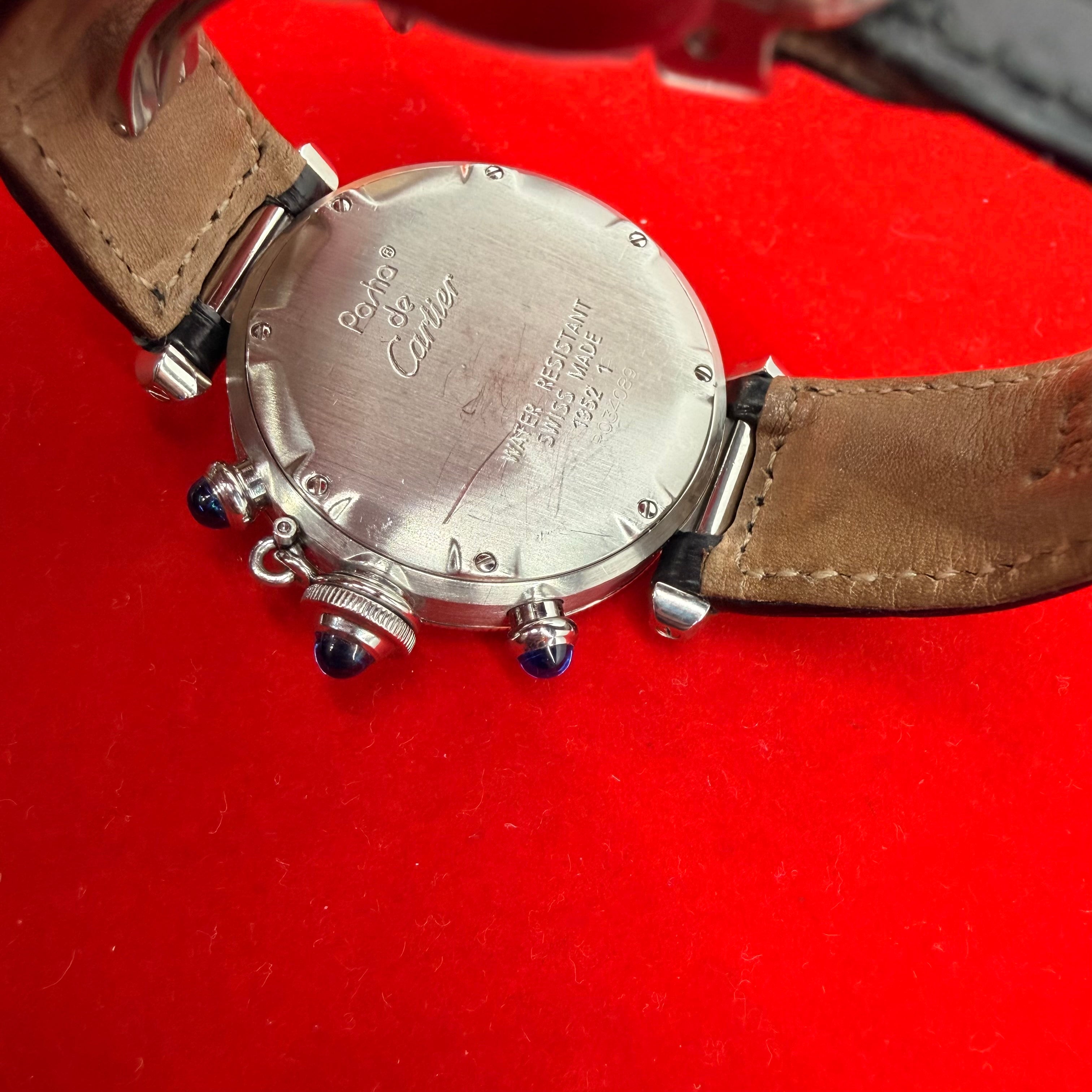 Cartier Pasha Chronograph Blue Dial Black Leather Band ref.1352 1