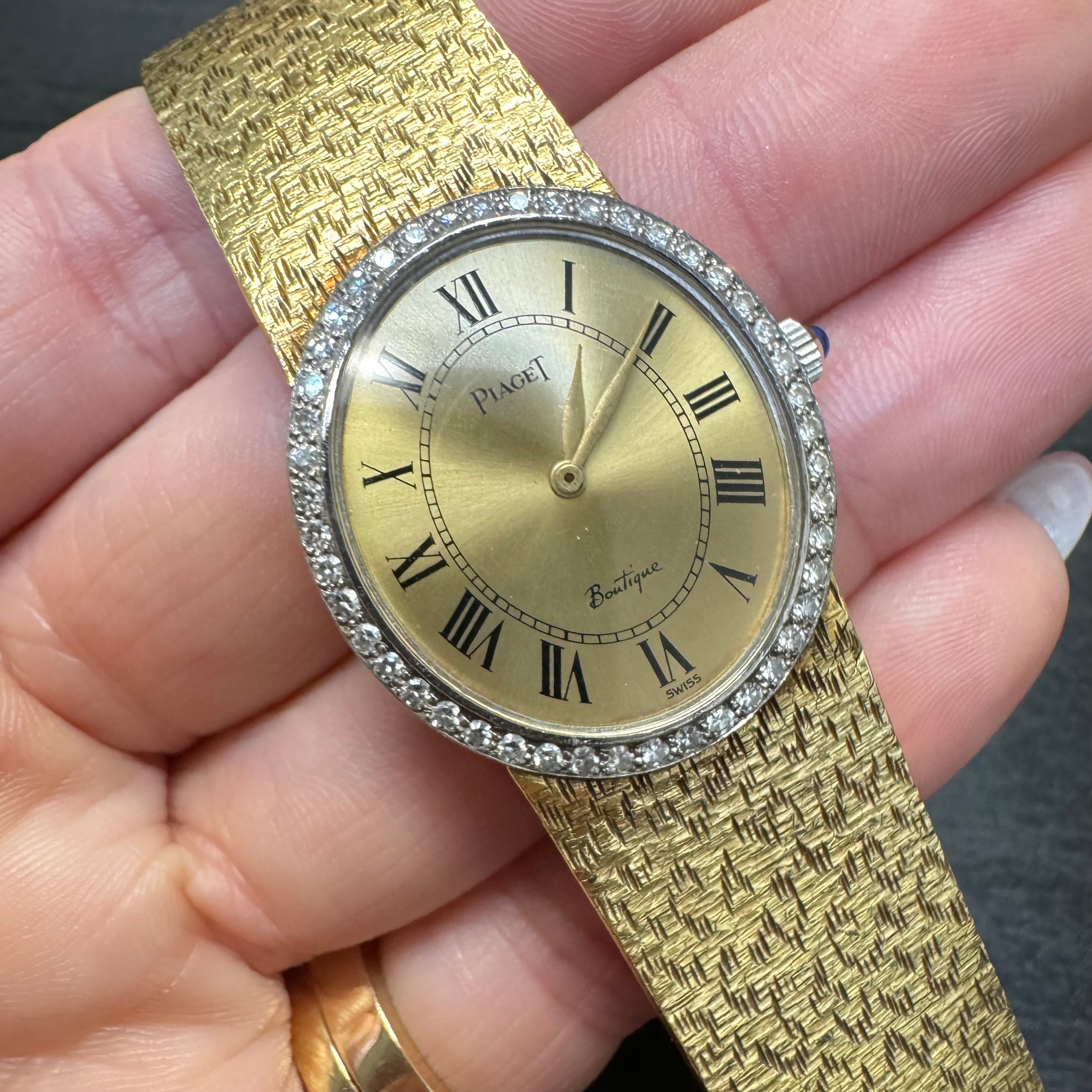 25mm Piaget Boutique 18K Yellow Gold Leopard Print Diamond Bezel Watch 6"