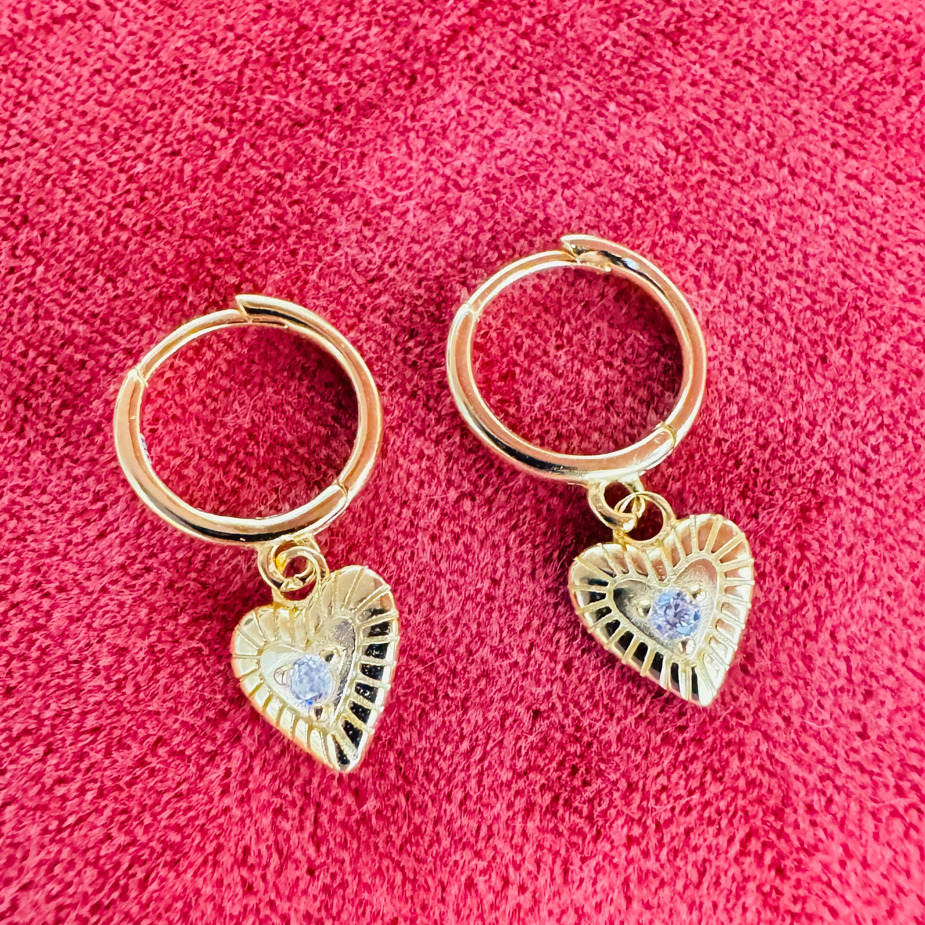 Yellow Gold over Sterling Silver Dangling Heart Huggie Hoop Earrings