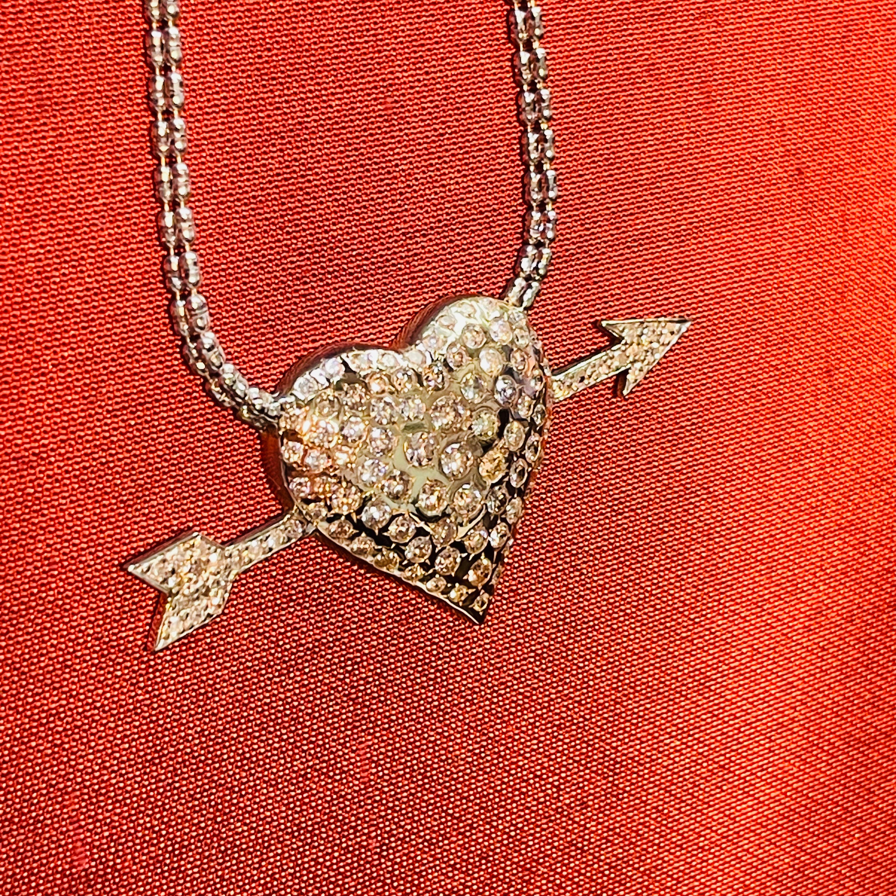 Diamond Pave Heart and Arrow Necklace