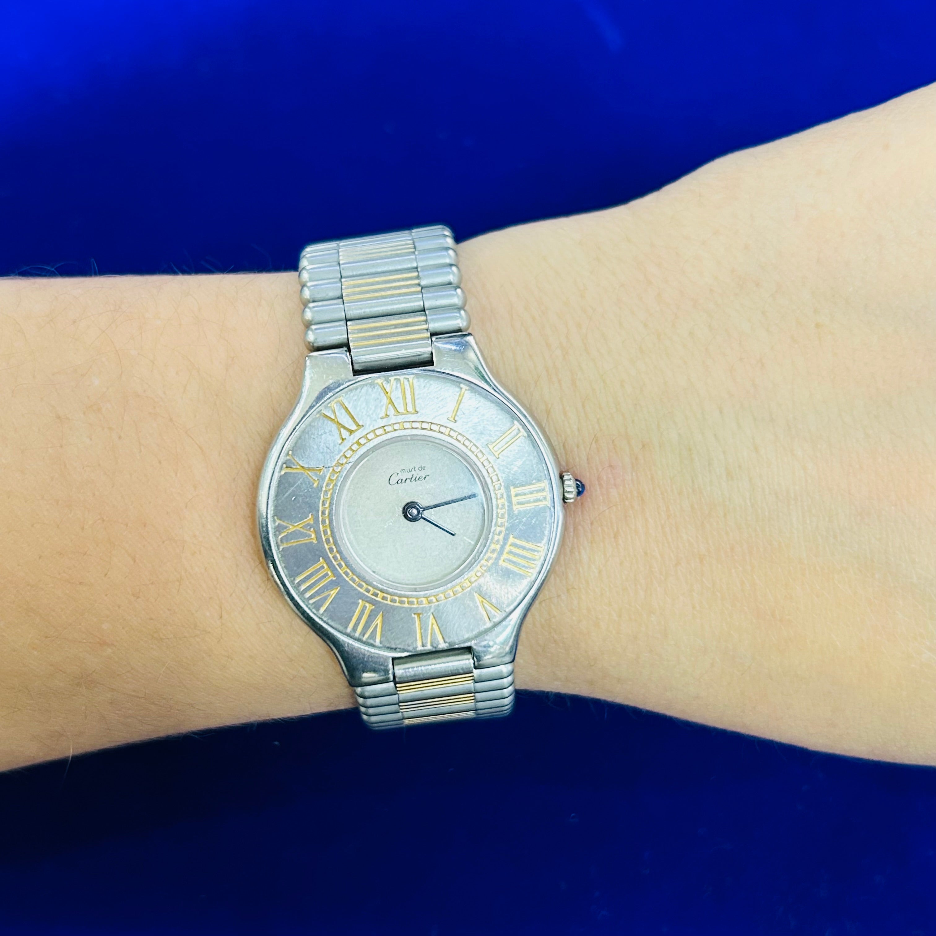 Cartier Must 21 28mm, White No Marker dial, Stainless Steel Link Metal Bracelet, Unisex Used Watch