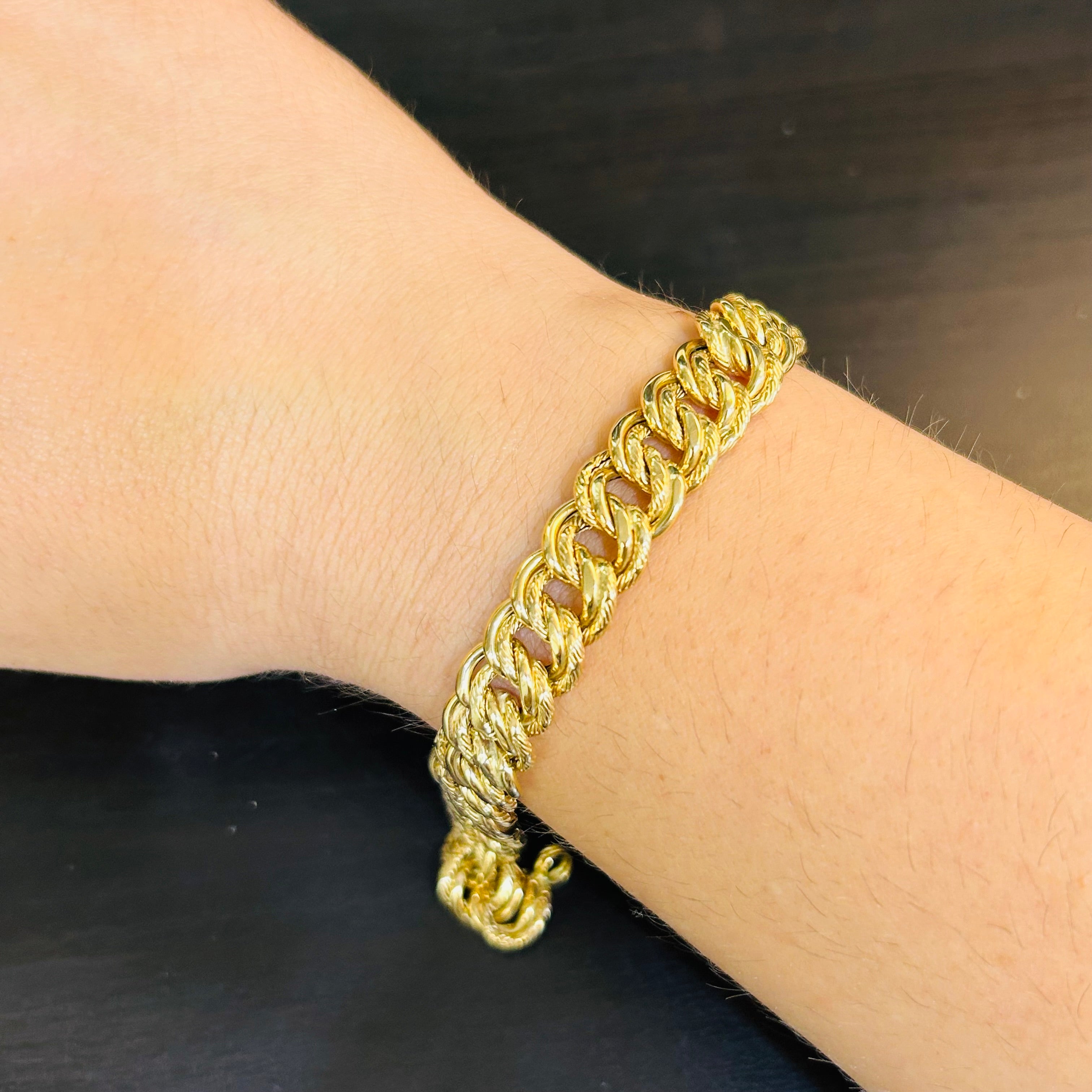 14K Yellow Gold 22mm Textured  Curb Link Bracelet 7.25”