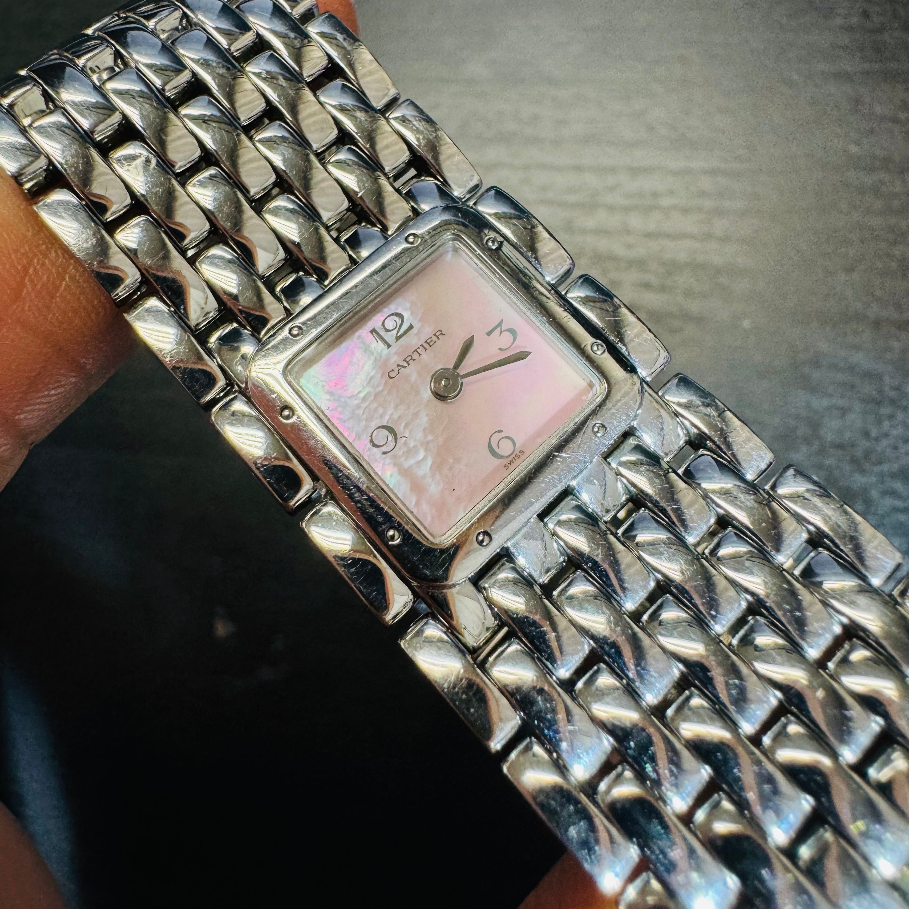 Cartier Pink Mother of Pearl Pathere Reuban Ladies Wrist Watch in Stainless Steel 20mm