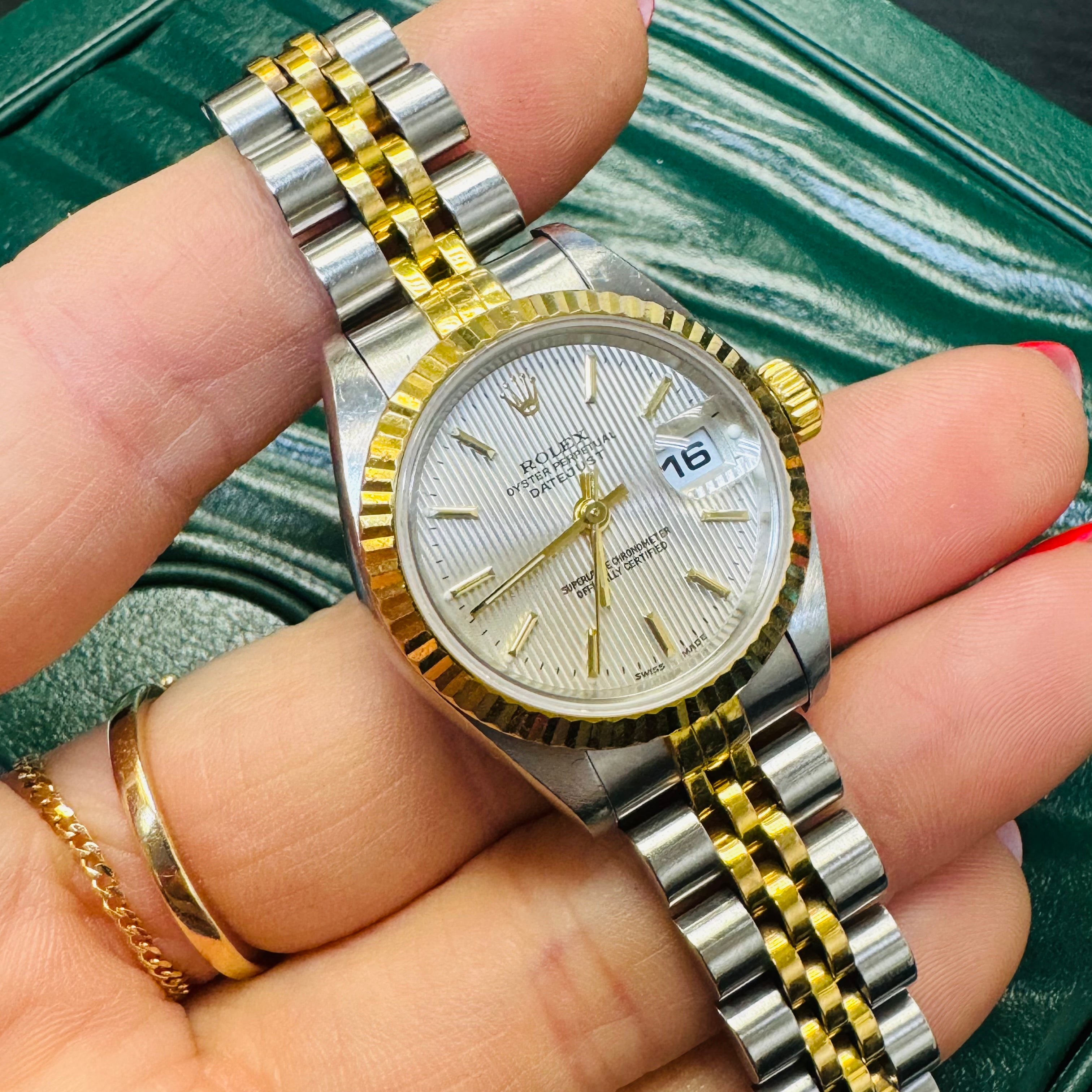 26mm Two Tone Rolex Watch with Tapestry Dial ref. 79173