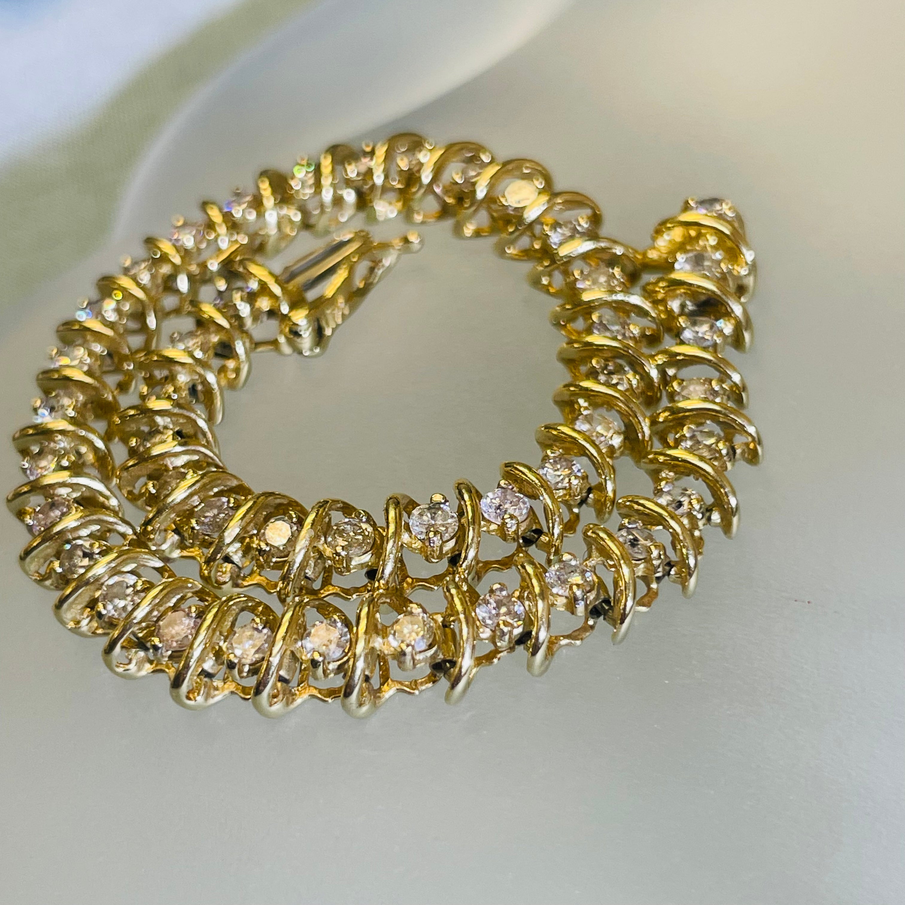14K Yellow Gold 2.6CT Diamond S Link Tennis Bracelet 7.5"