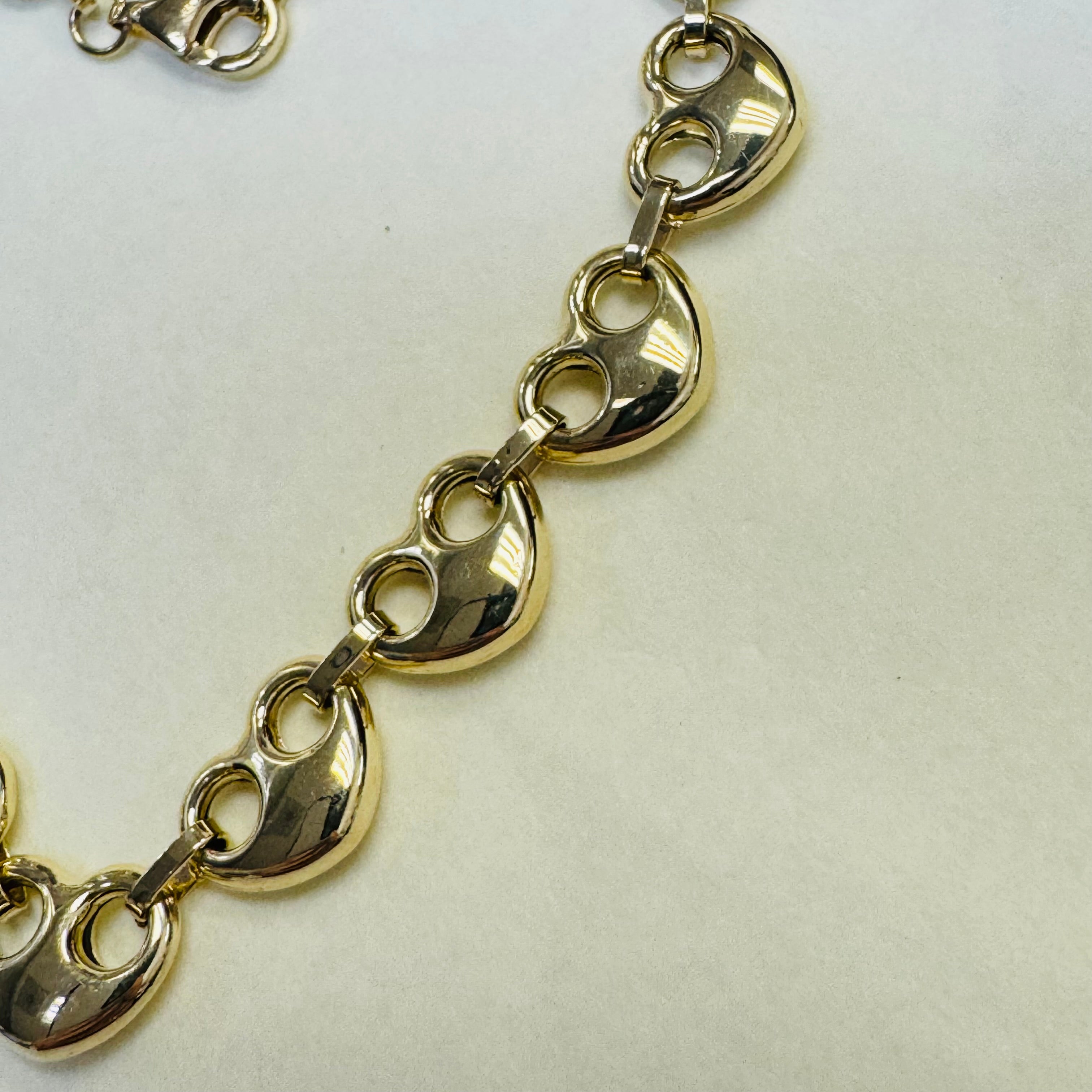10K Yellow Gold Puffed Heart Mariner Bracelet