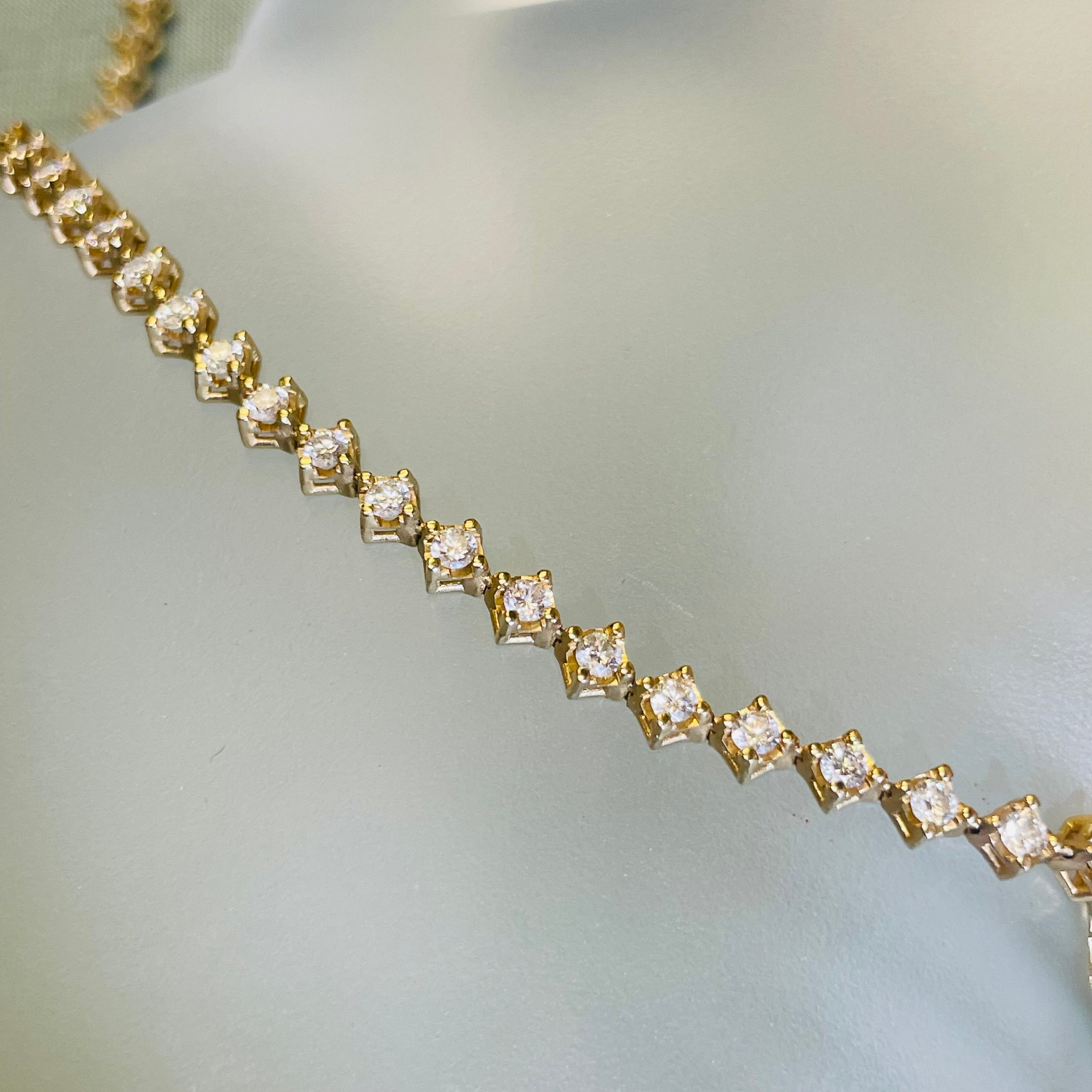 14K Yellow Gold 2CT Natural Diamond Unique Tennis Bracelet 7"