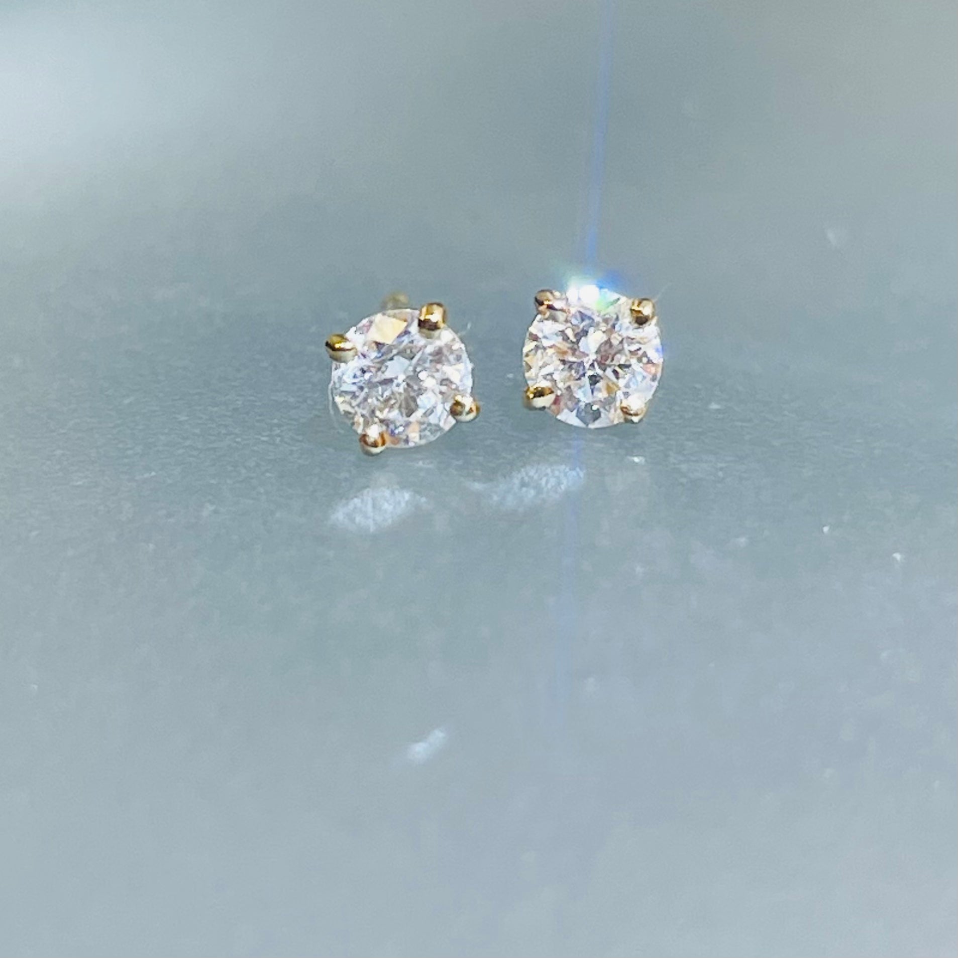 .27CTW Old Mine Cut Diamond Stud Earrings 14K Yellow Gold