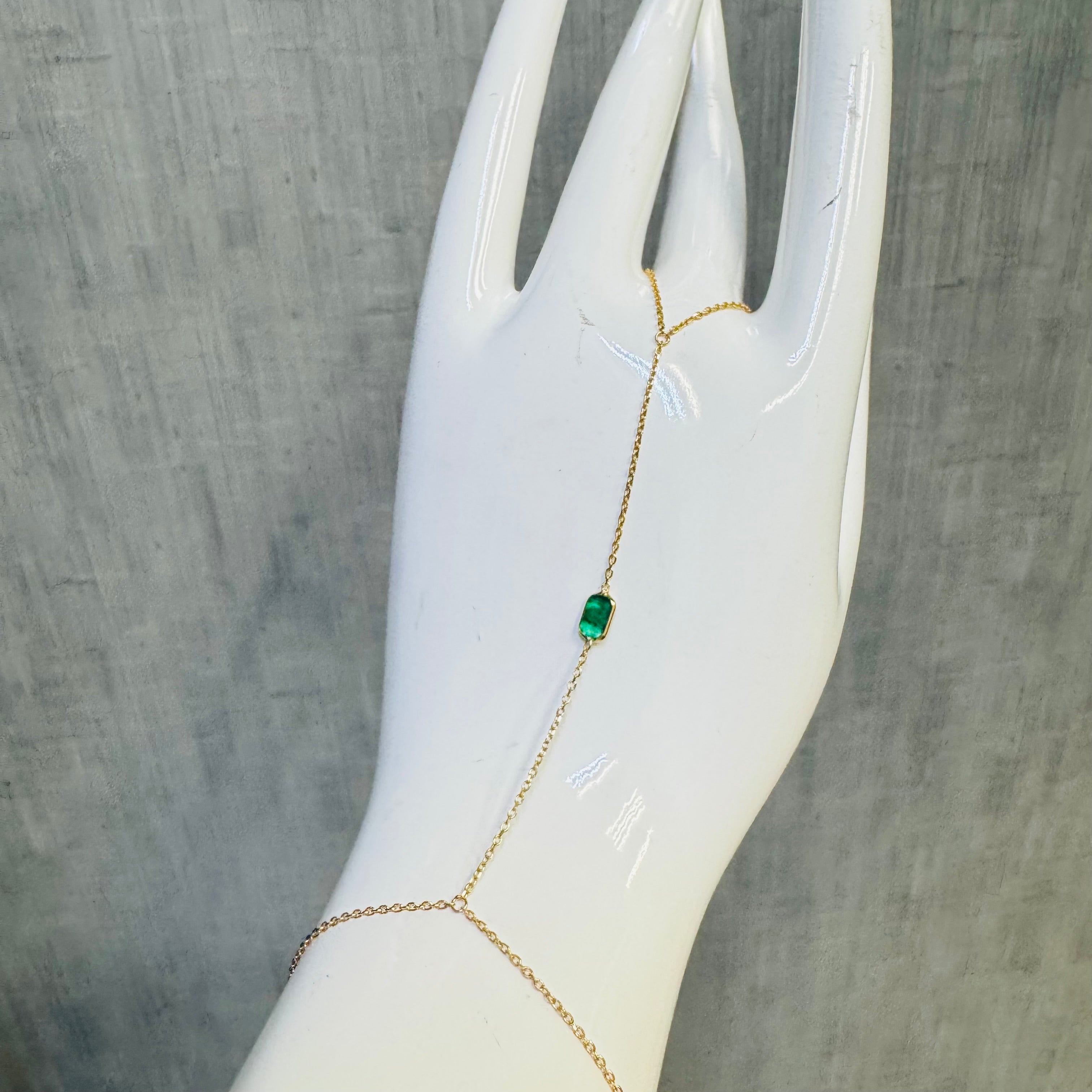 14k Rose Gold Colombian Emerald Handchain