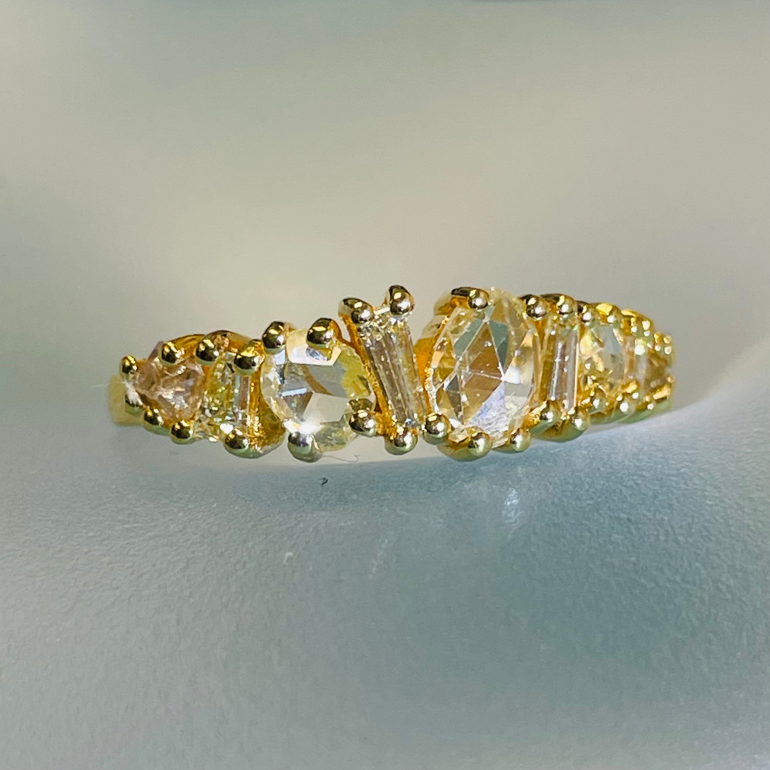 18K Yellow Gold Radiant 1.25CT Rose and Baguette Canary Diamond Explosion Multi