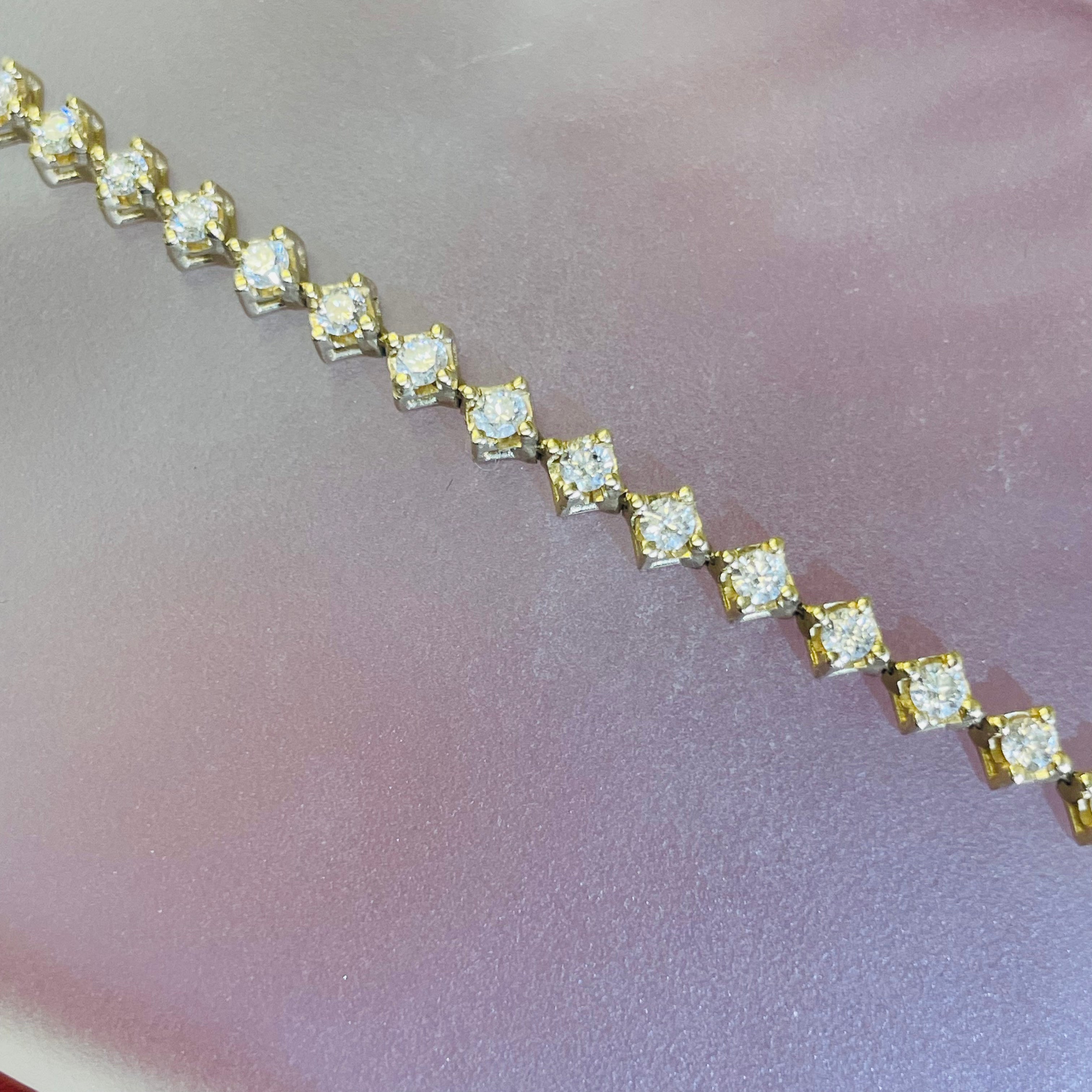 14K Yellow Gold 2CT Natural Diamond Unique Tennis Bracelet 7"