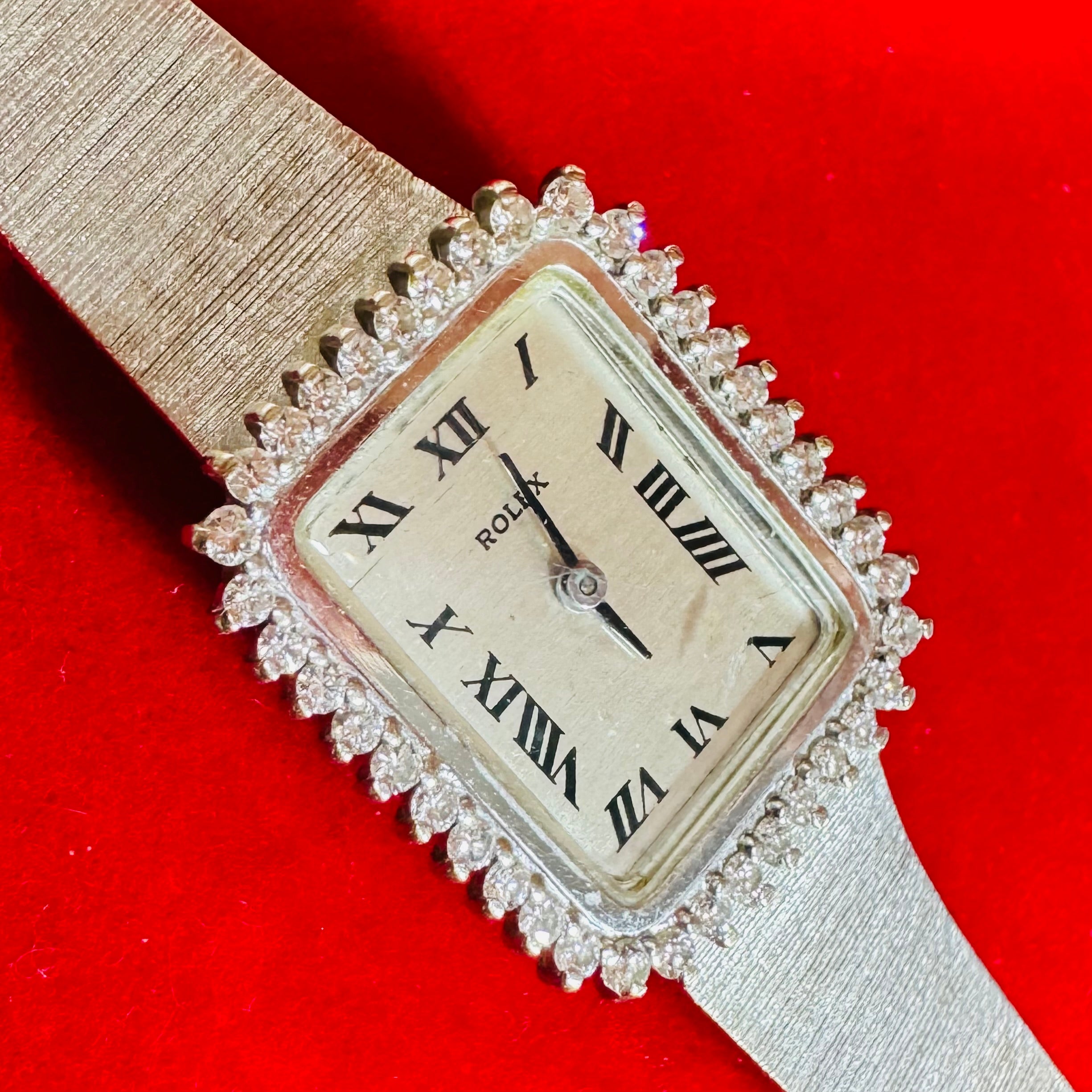 14K White Gold Diamond Roman Numeral Dial Rolex Ladies Vintage Cocktail Watch