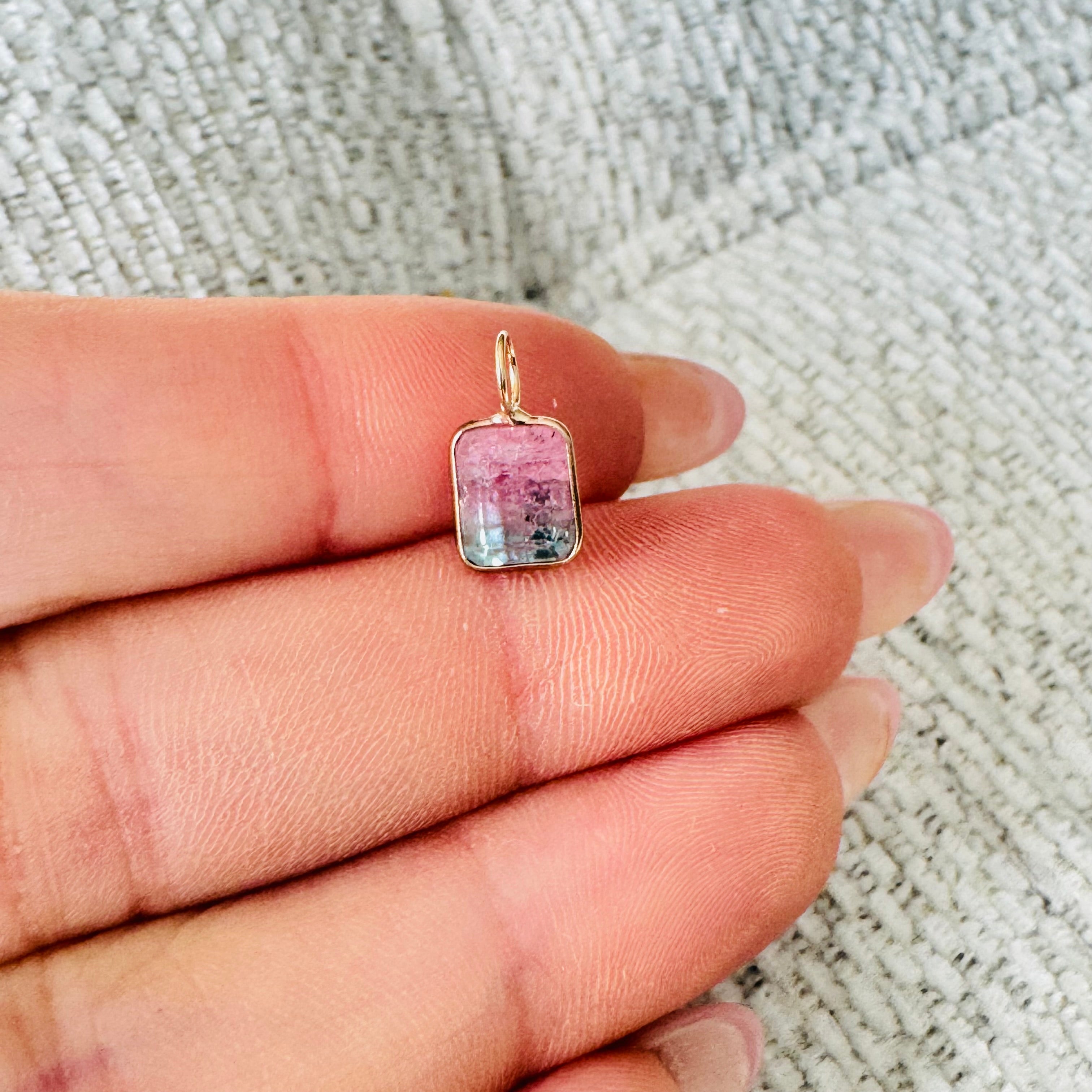 Bi Color Tourmaline 14K Yellow Gold Charm Pendant