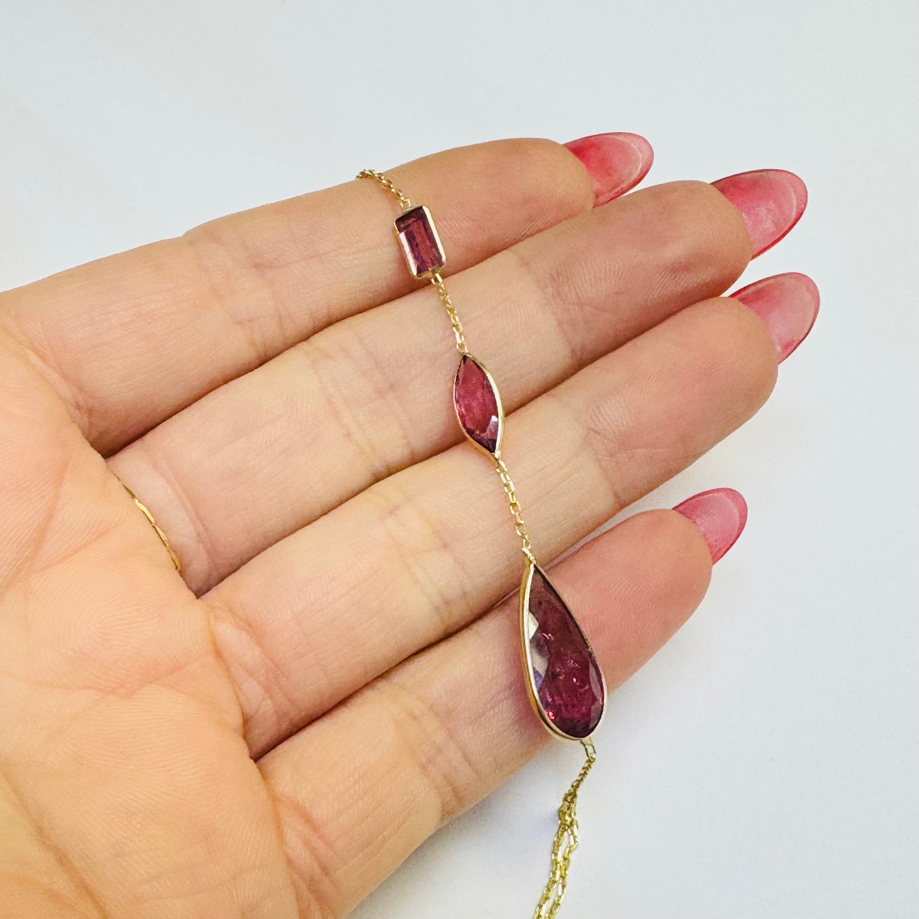 14K Yellow Gold Multi Shape Pink Tourmaline Handchain