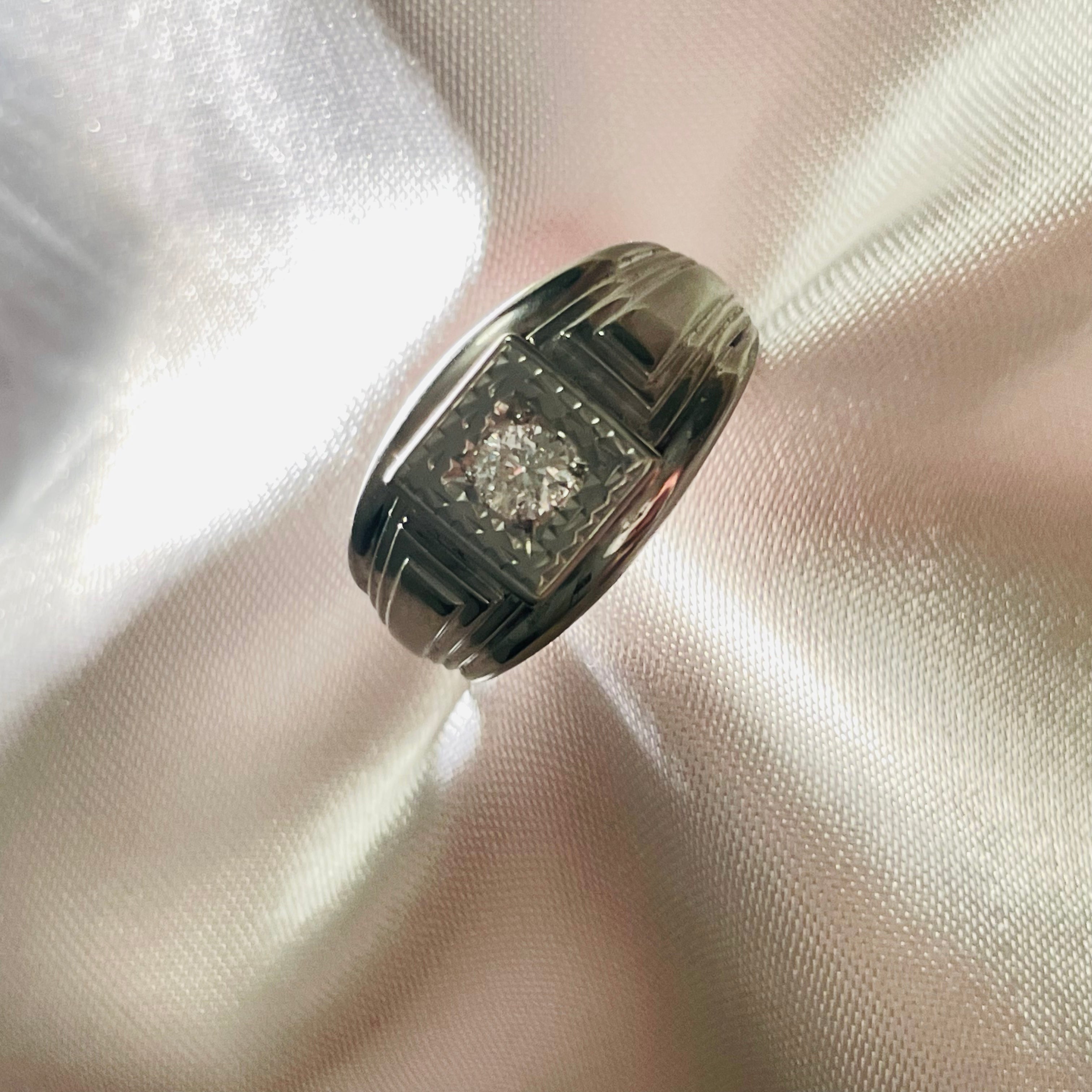 18K White Gold Diamond Men’s Art Deco Antique Ring Size 10