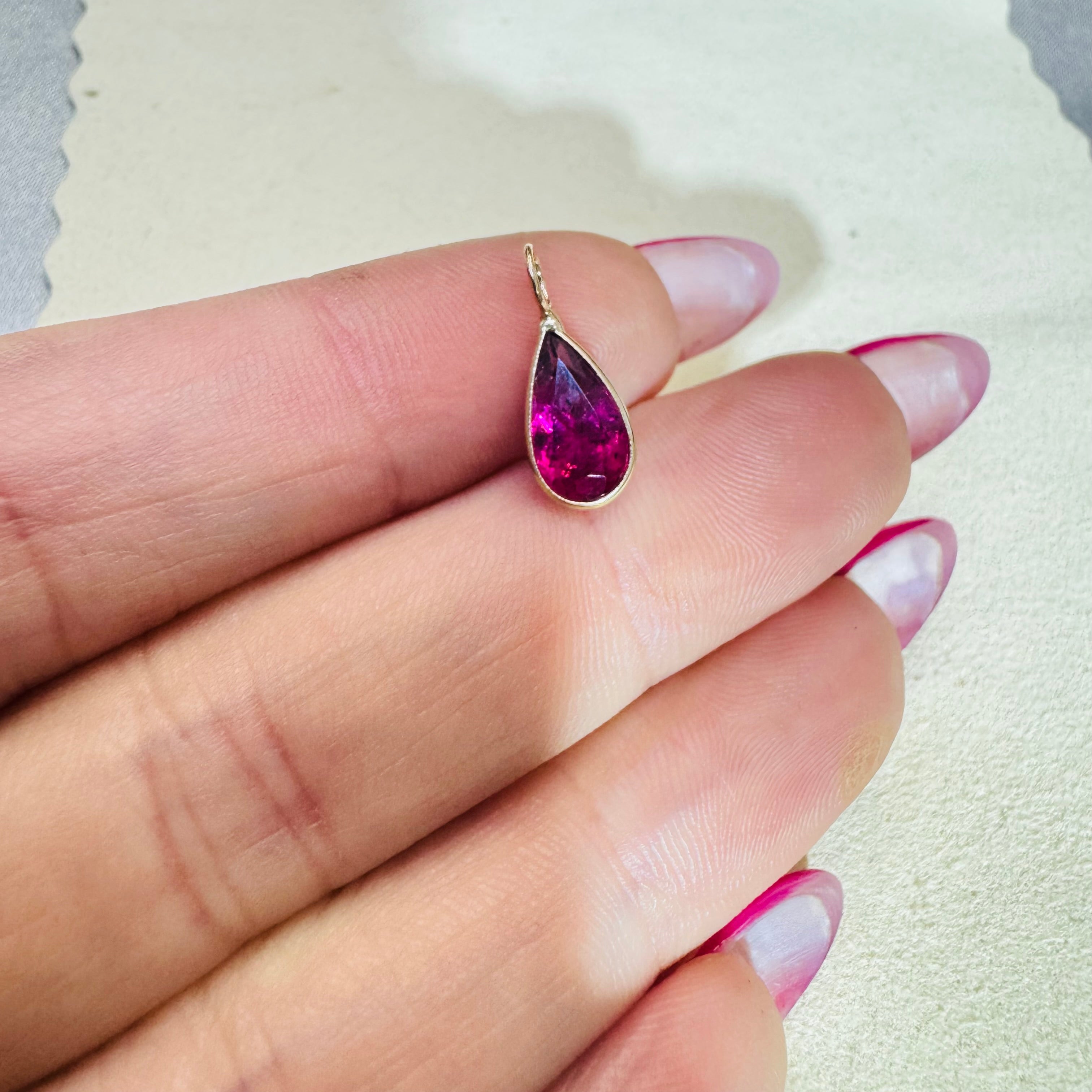 Pear Pink Tourmaline Pendant 14K Yellow Gold