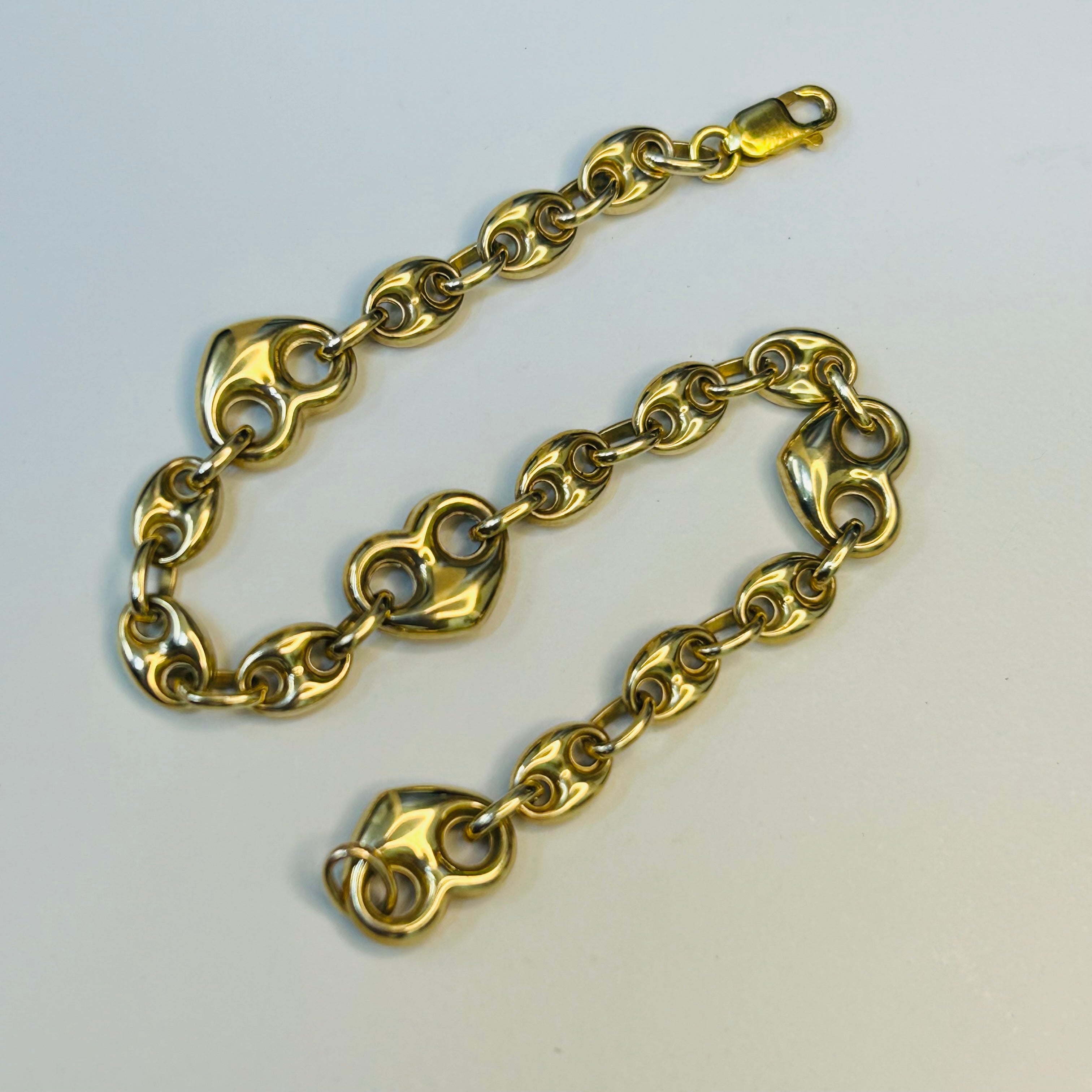 8mm 10K Yellow Gold Wide Heart Mariner Gucci Link Bracelet