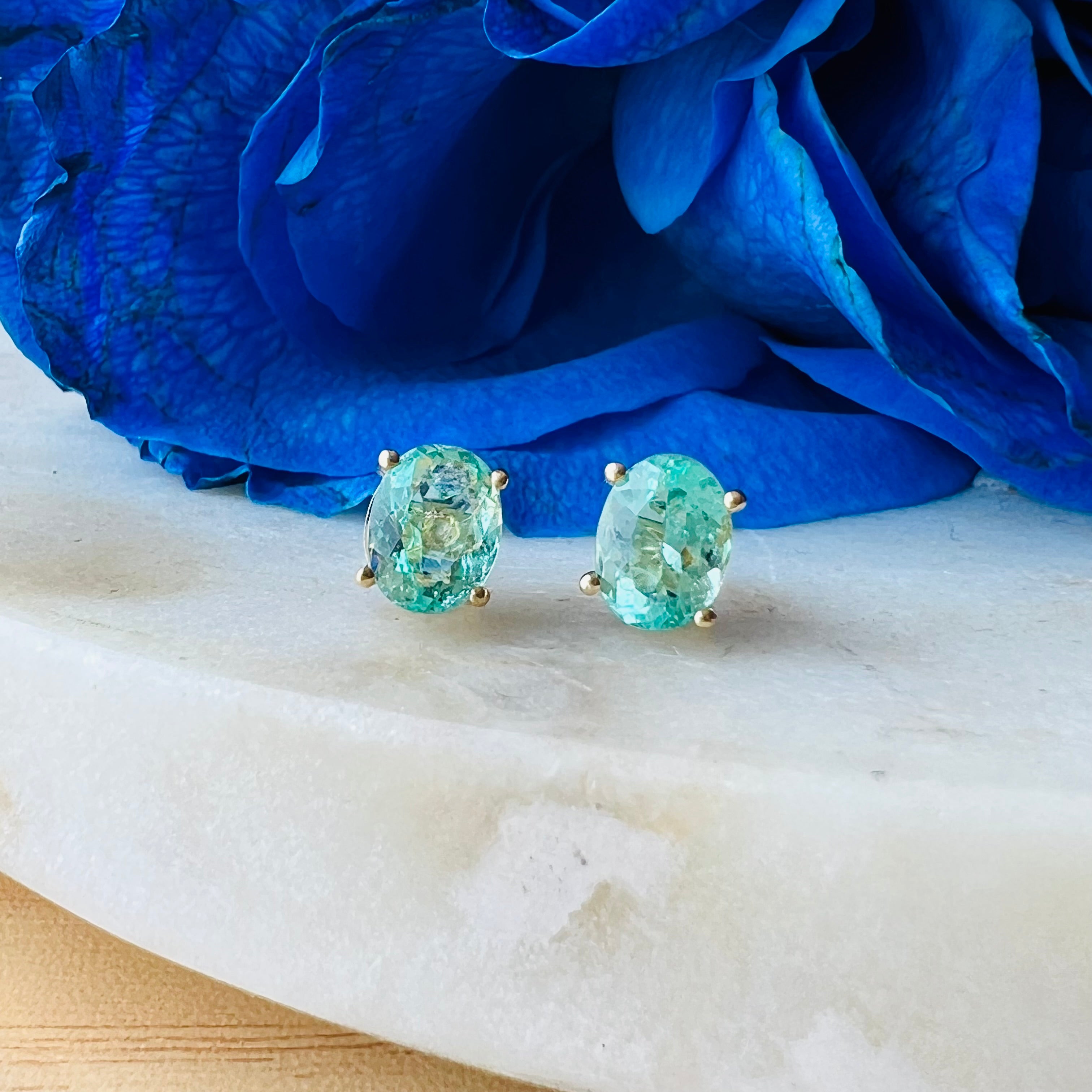 Colombian Emerald 14K Yellow Gold Stud Earrings