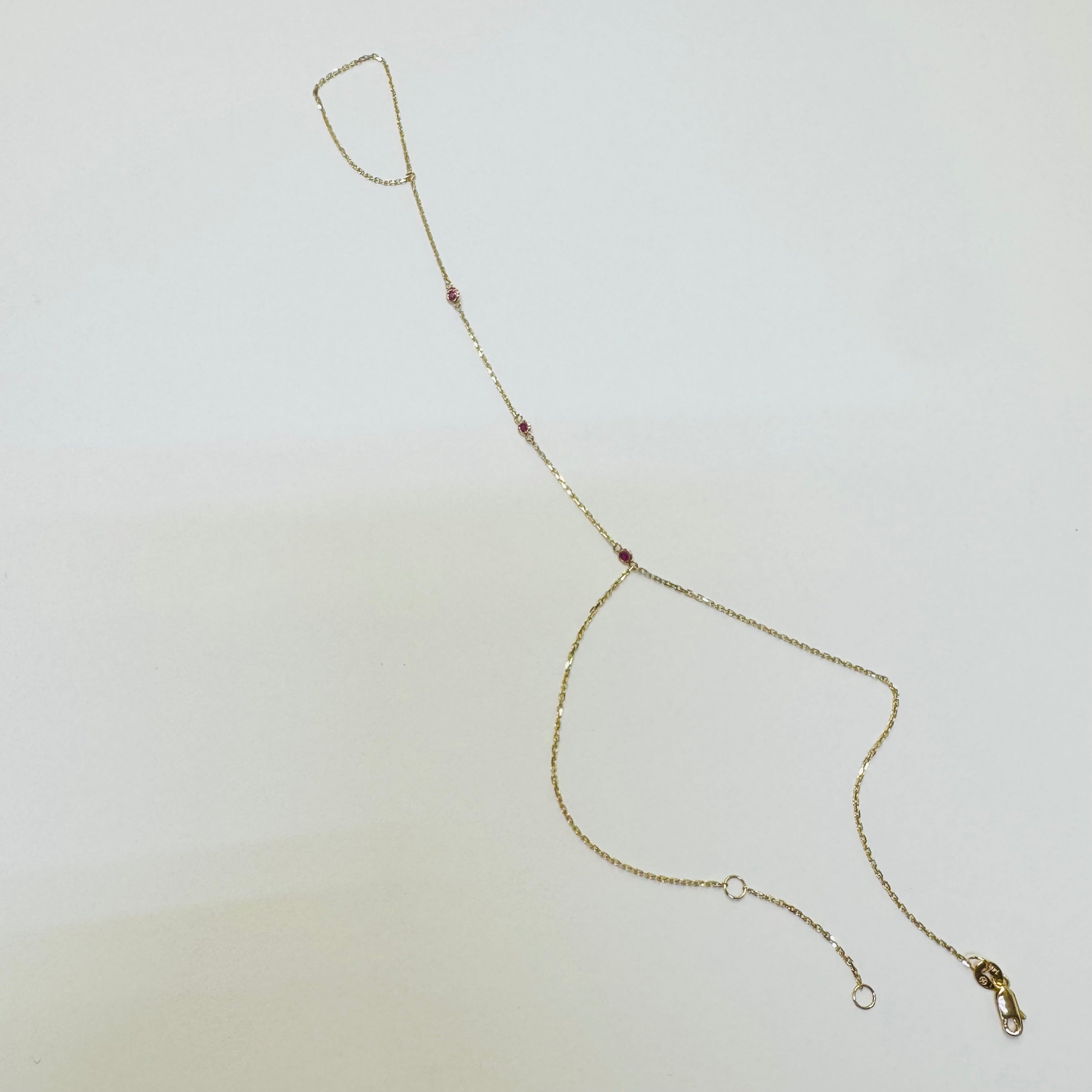 14K Yellow Gold Ruby Station Handchain