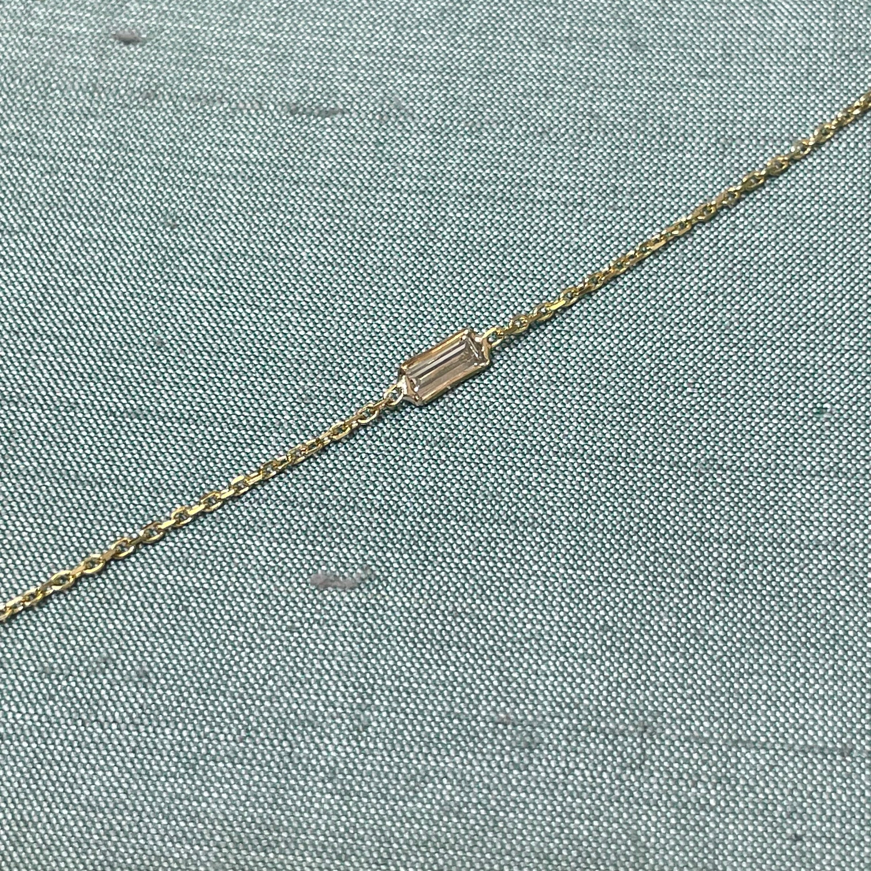 Long Baguette Diamond Solid 14K Yellow Gold Handchain Bracelet