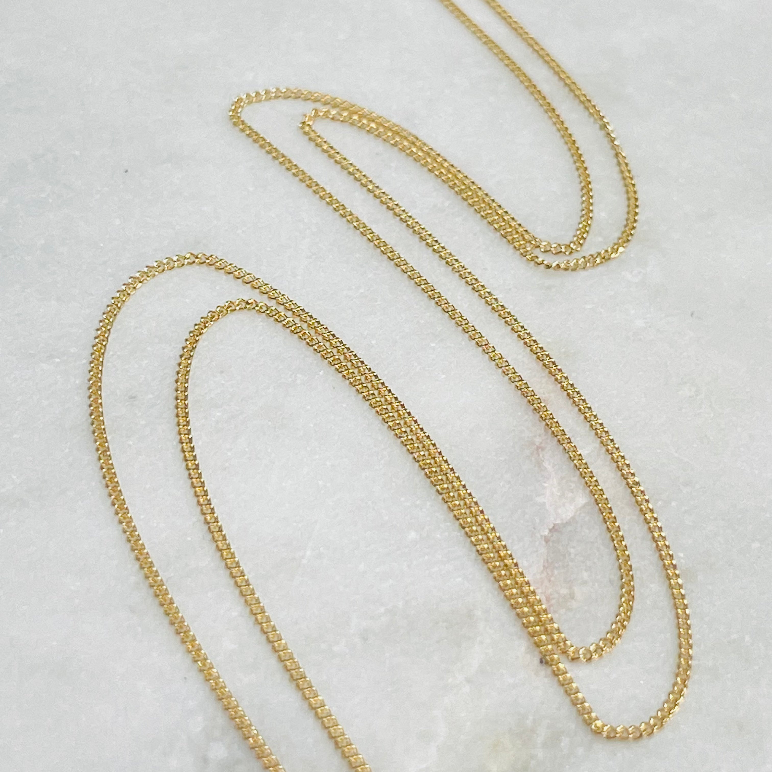 14K Yellow Gold 1mm Fine Solid Cuban Curb Chain Necklace