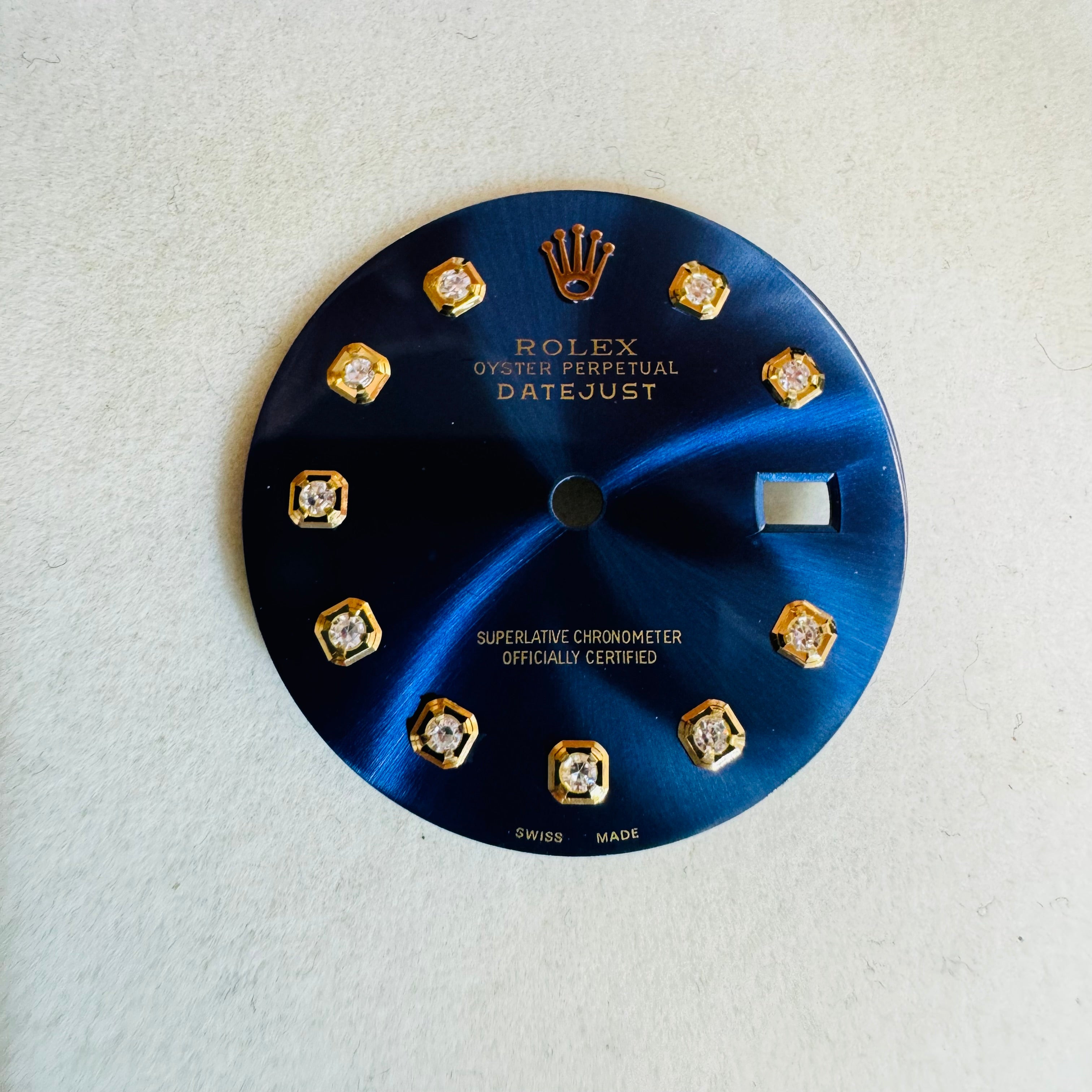 Beautiful Blue Diamond Yellow Gold Watch Dial for 36mm Rolex DateJust