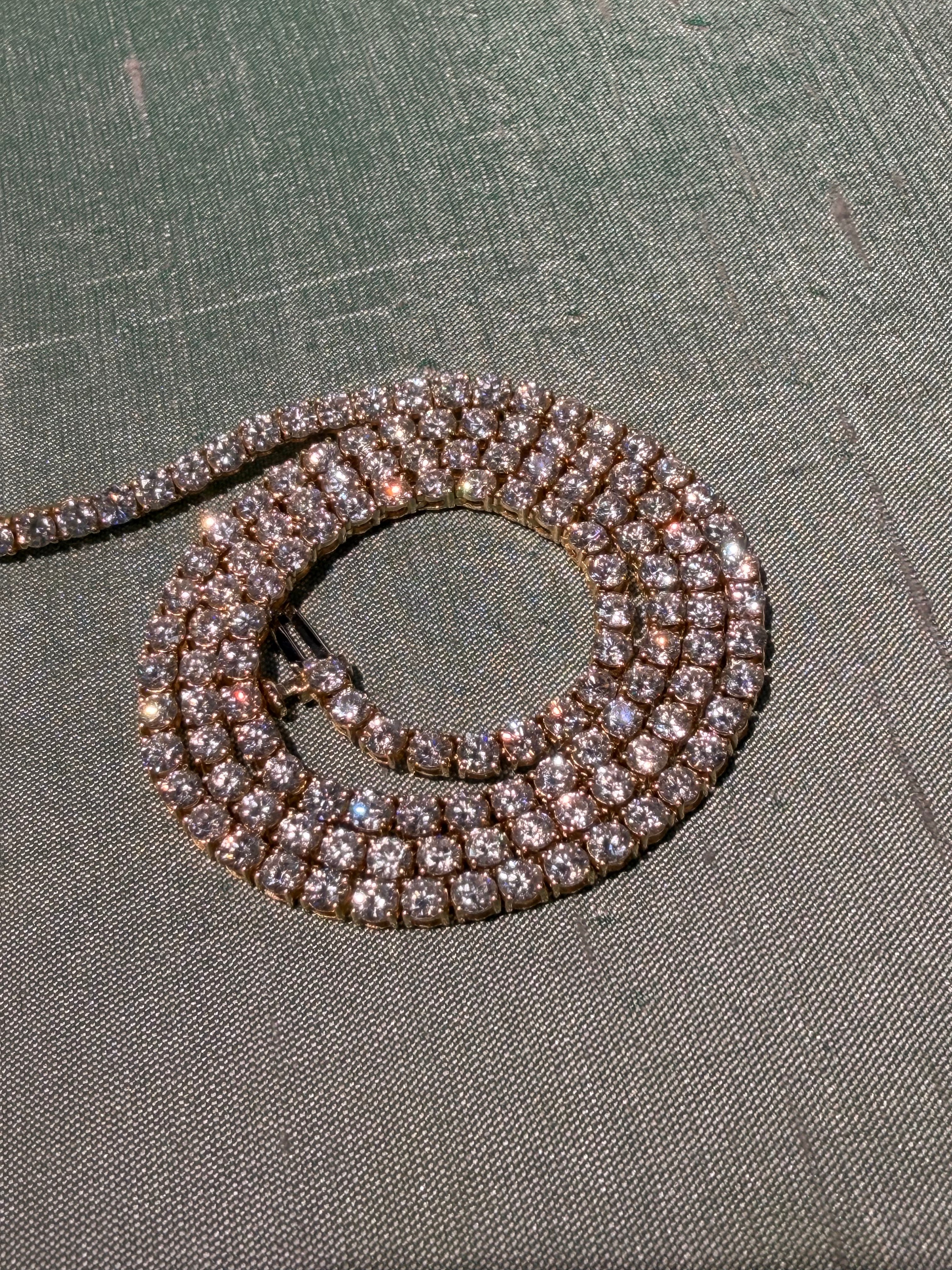 14K Yellow gold Lab Diamond Tennis Necklace 10CTW 17.5”