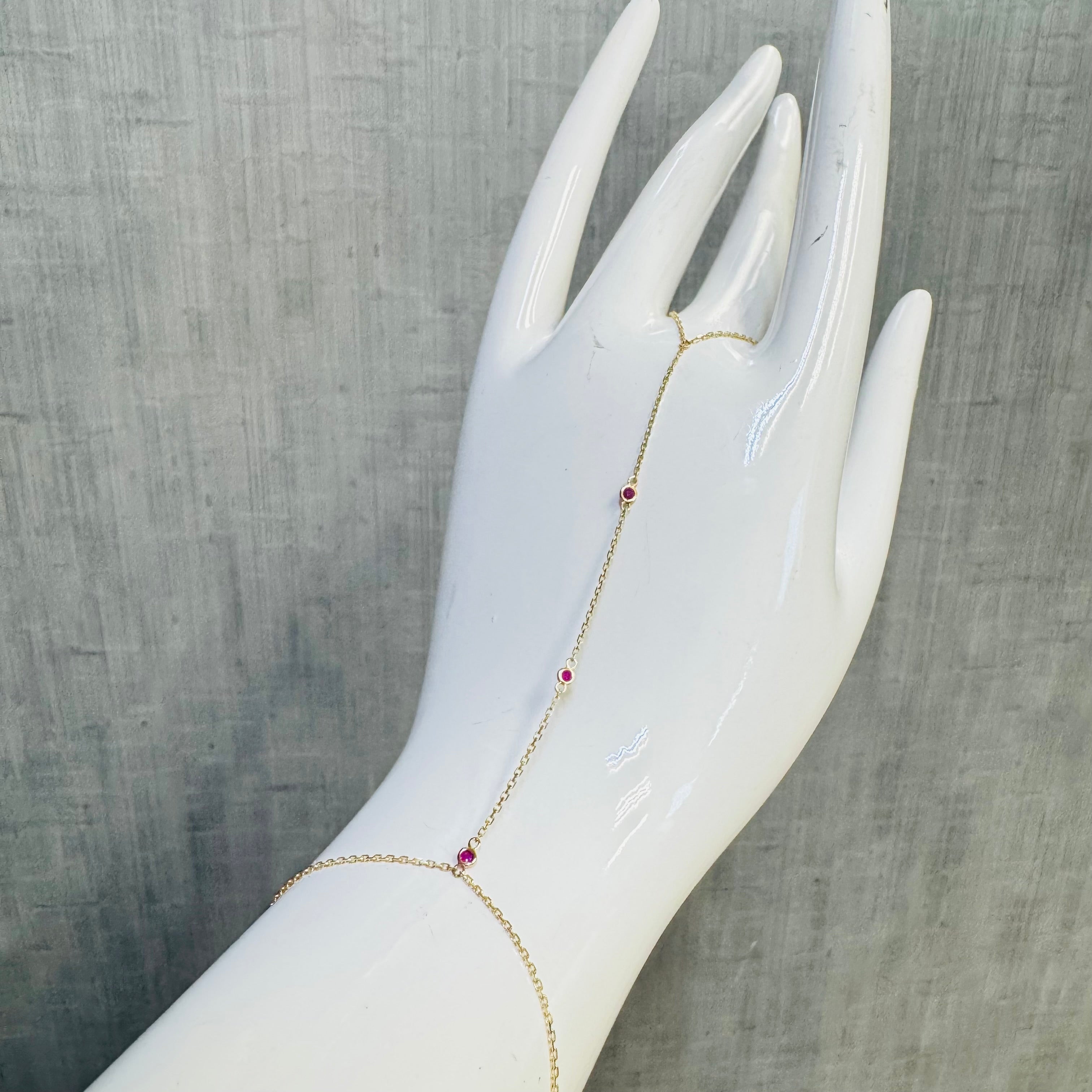 14K Yellow Gold Ruby Station Handchain